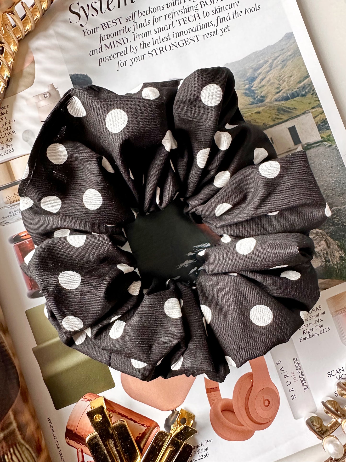 XL Black Polkadot Scrunchie