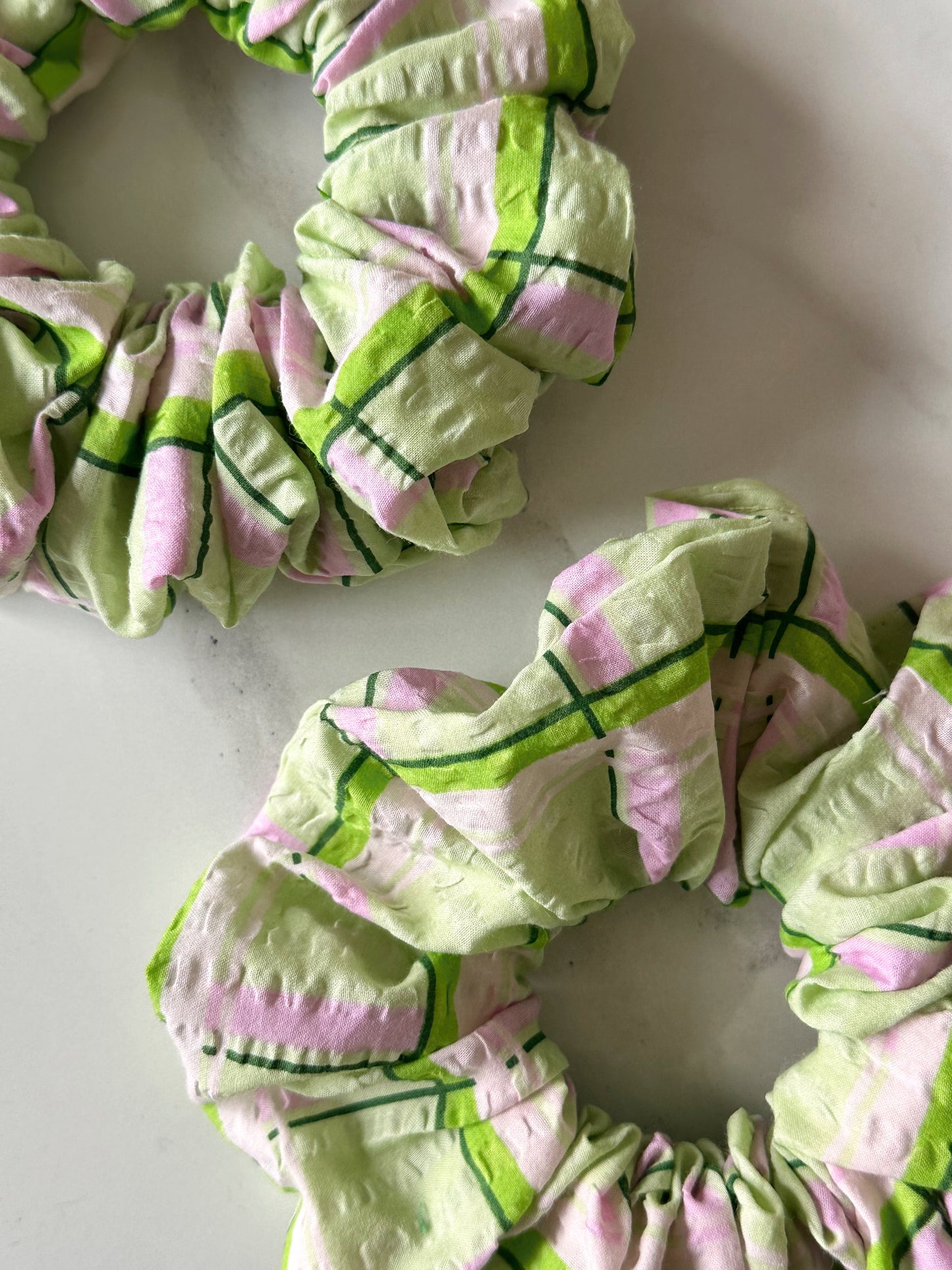XL Light Green and Pink Check Scrunchie