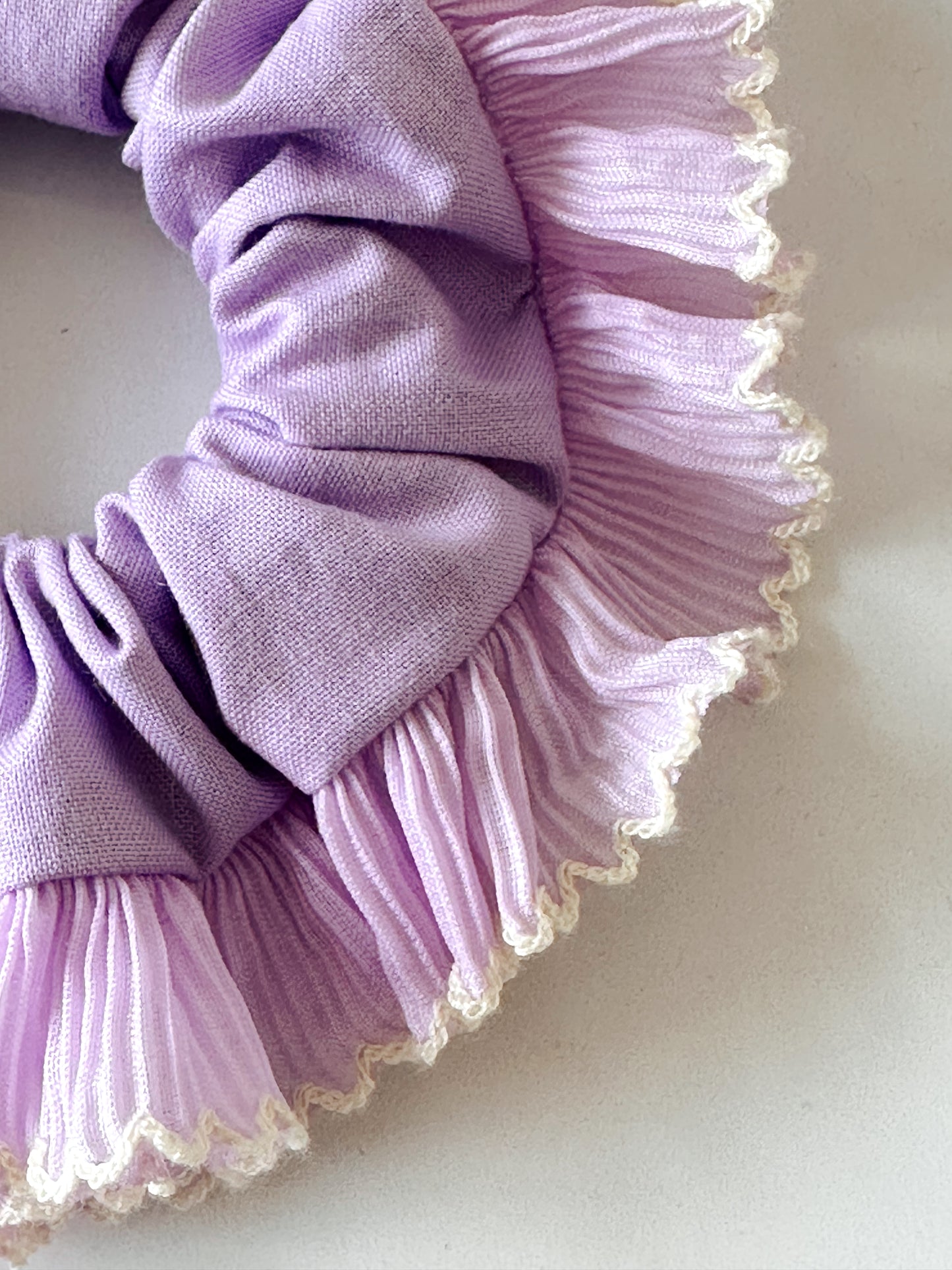 Smaller Purple Scrunchie with Purple and White Frill Trim