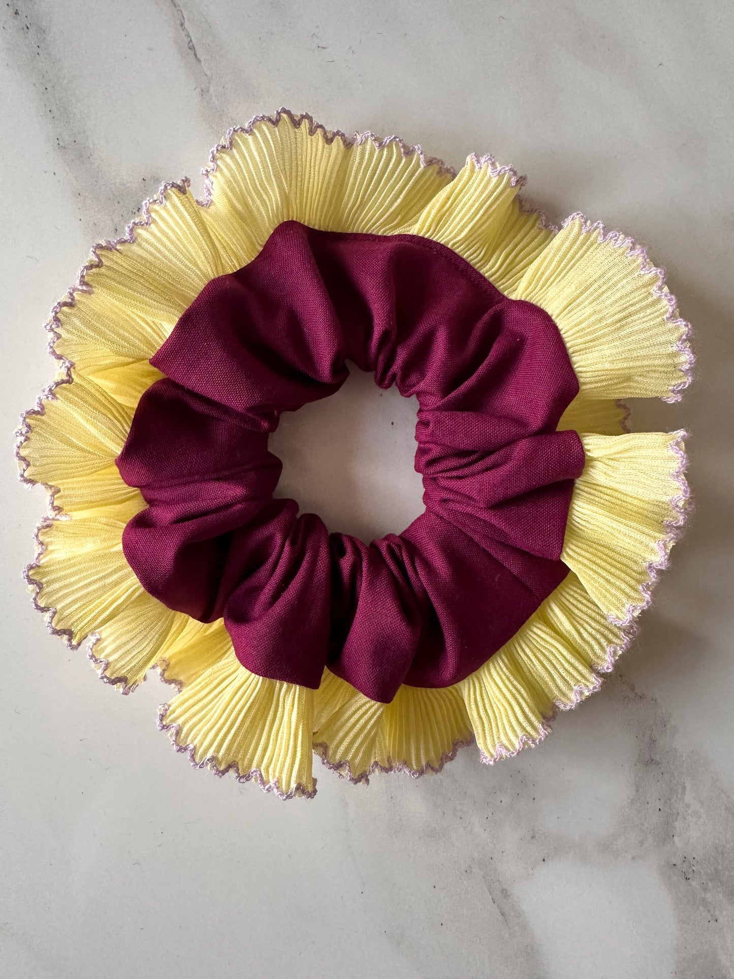 XL Purple Scrunchie with Yellow Frill Trim