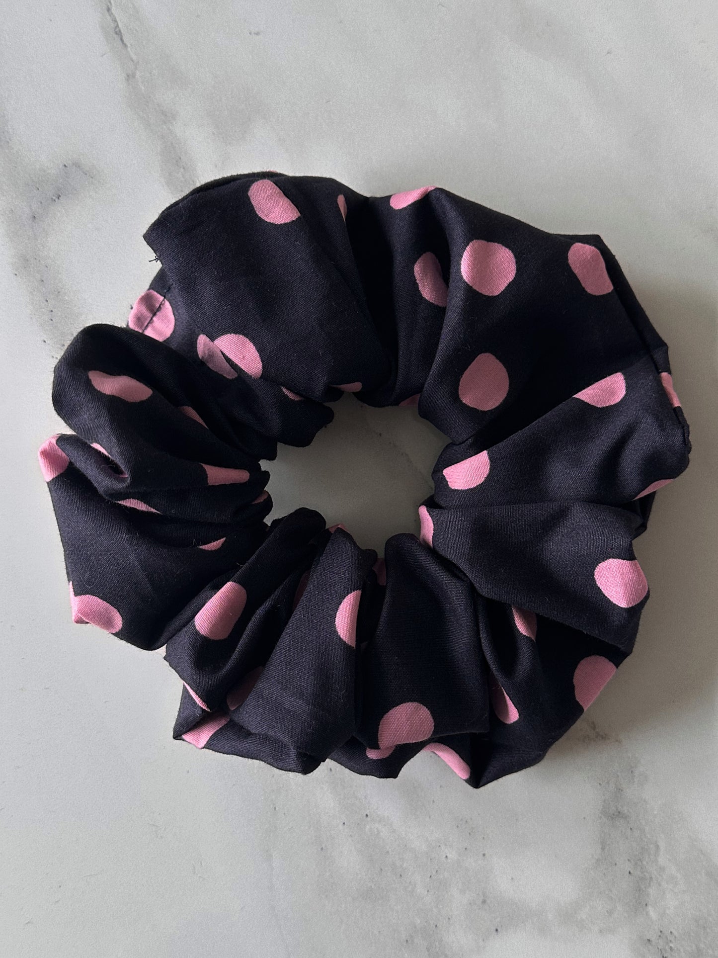 XL Navy and Pink Polkadot Scrunchie