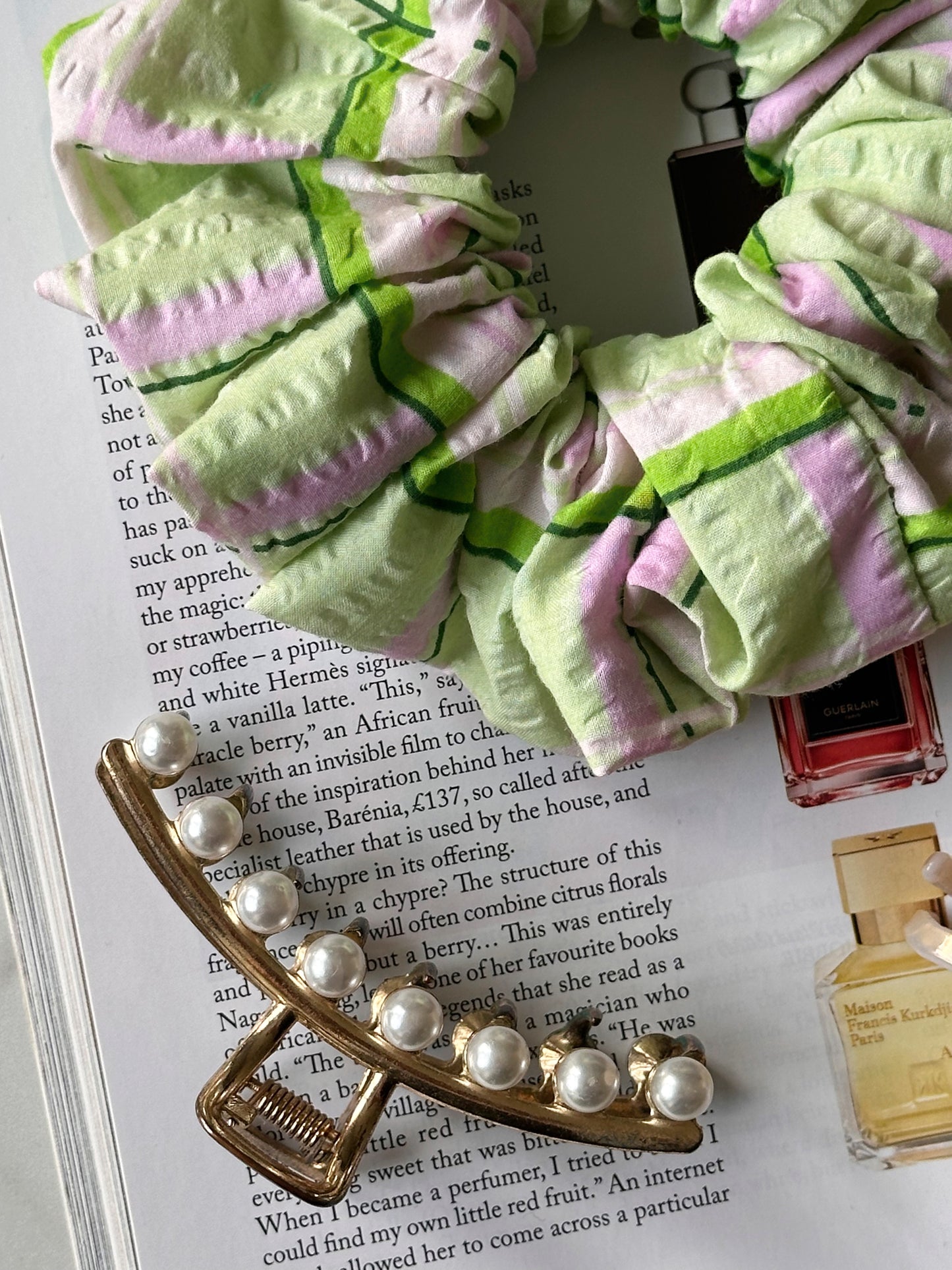 XL Light Green and Pink Check Scrunchie
