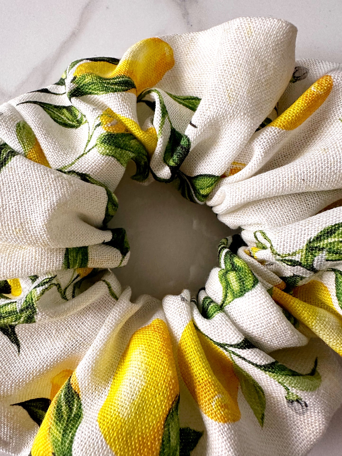XL Lemon Print Scrunchie - Fruit Print, Lemon, Italian Summer