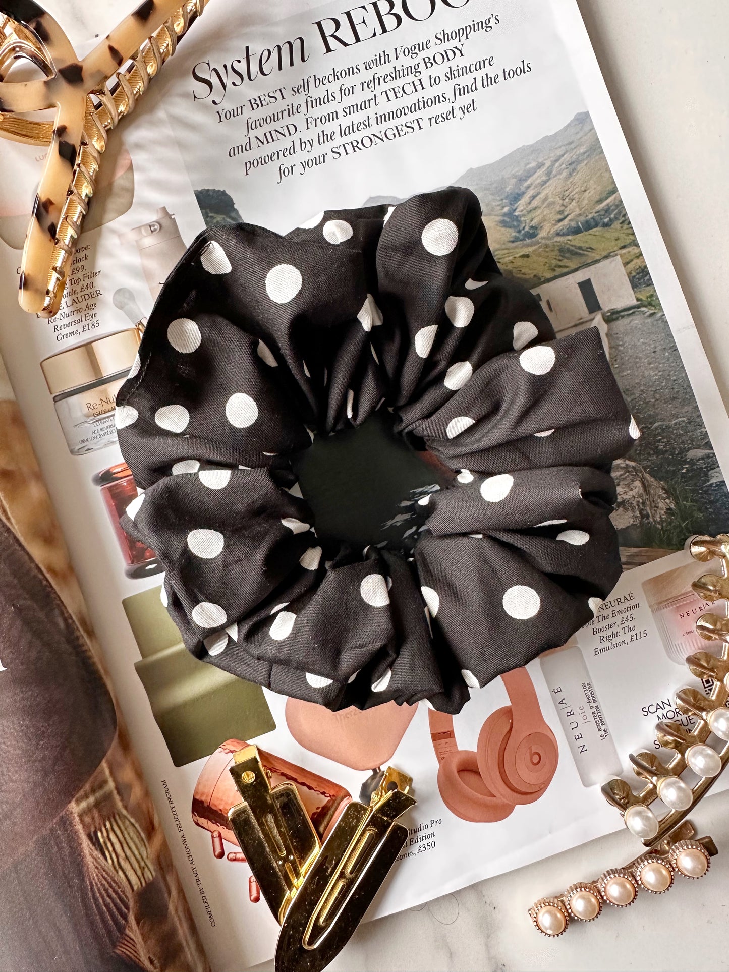 XL Black Polkadot Scrunchie