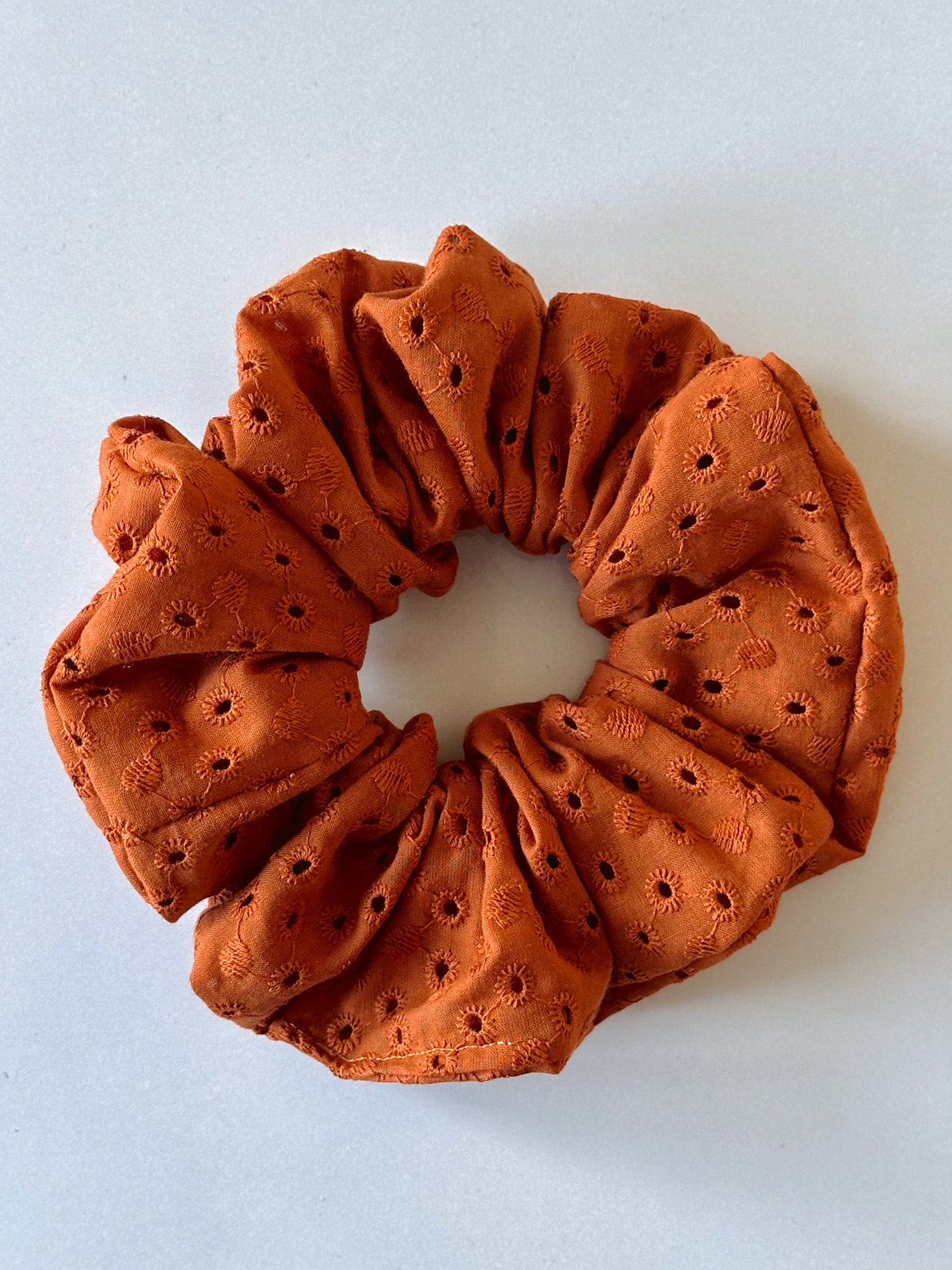 Handmade Rust Brown Embroidered Scrunchie