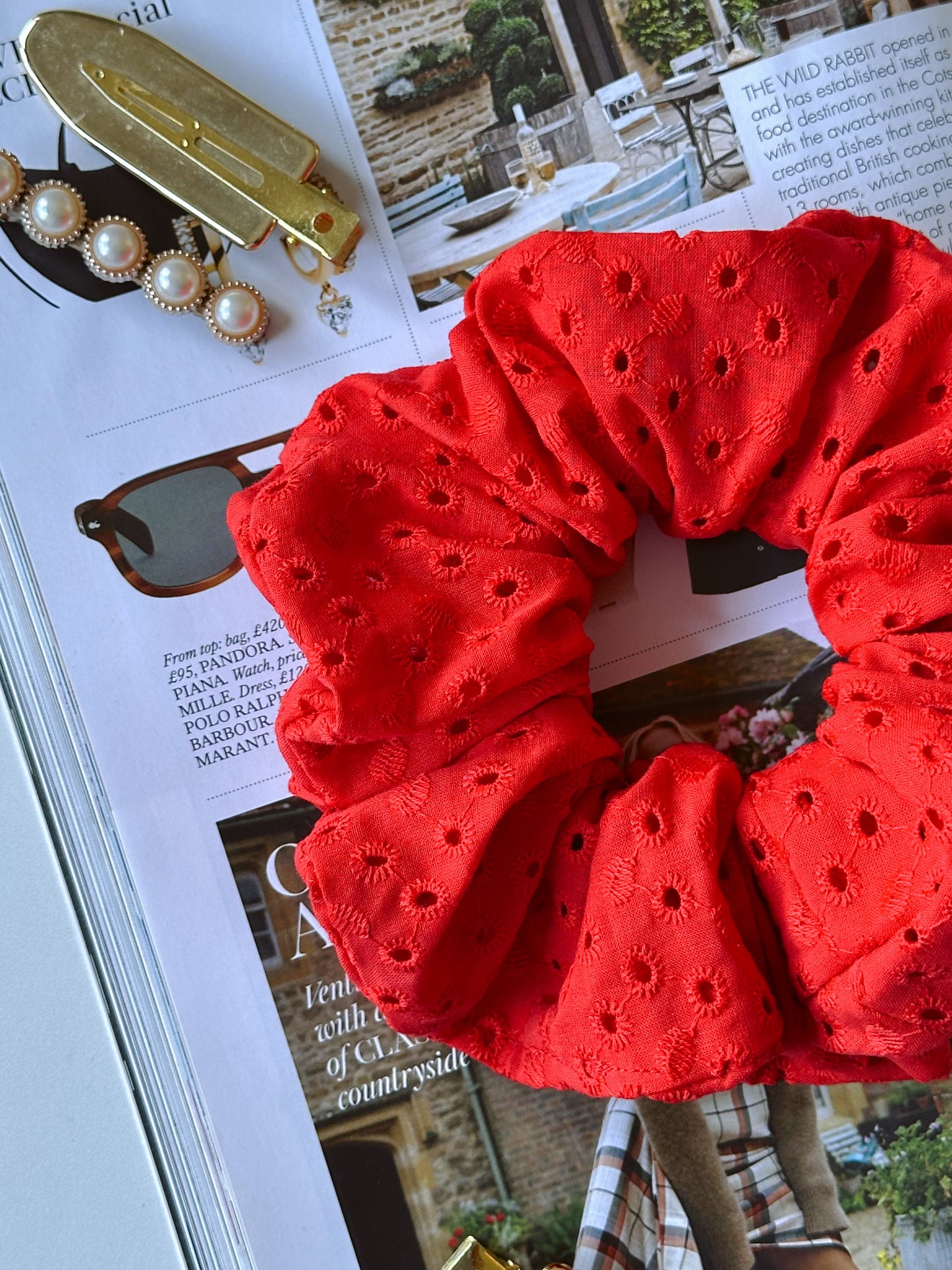 Handmade Red Embroidered Scrunchie