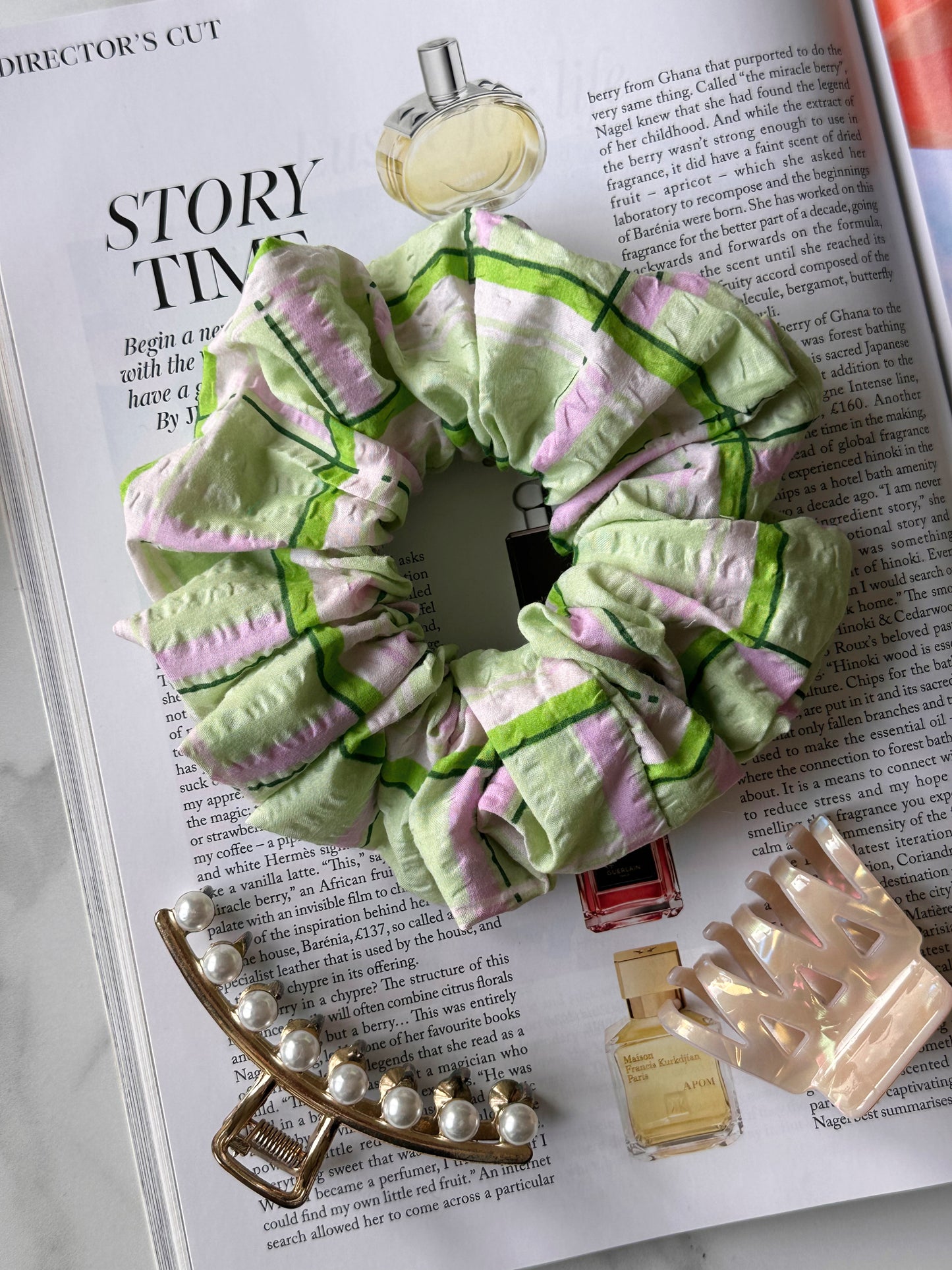 XL Light Green and Pink Check Scrunchie