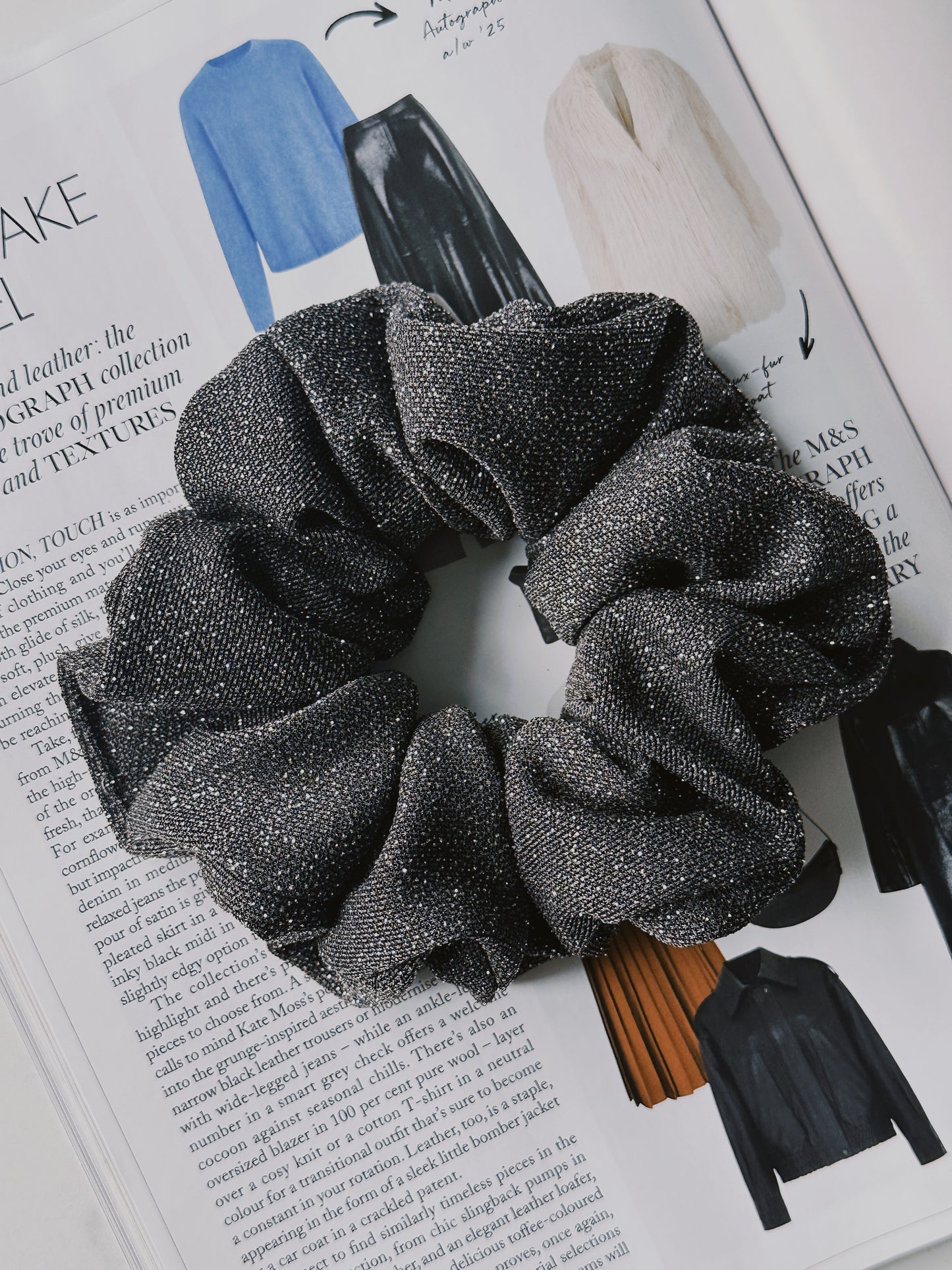 Oversized Grey Glitter Scrunchie