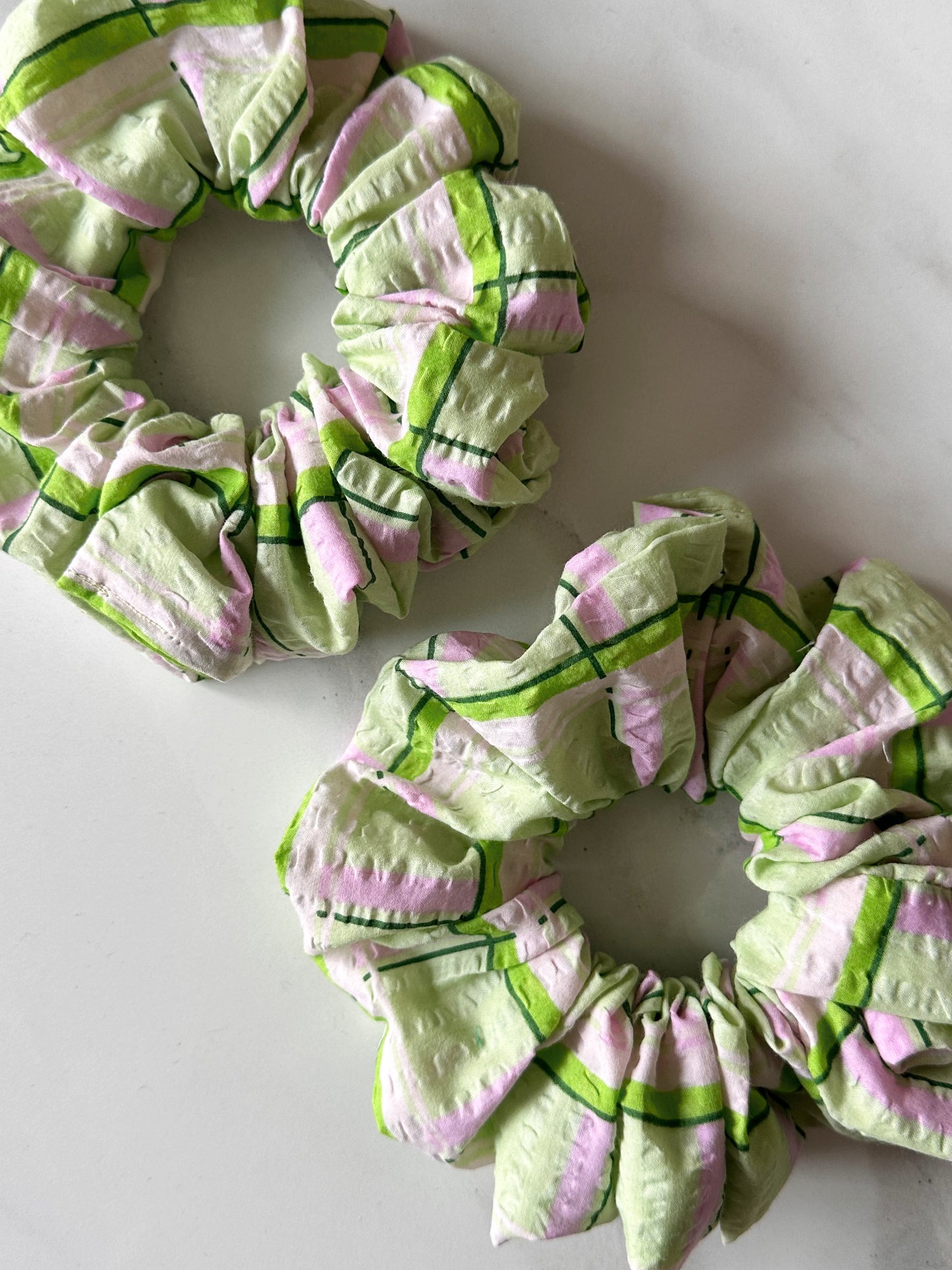 XL Light Green and Pink Check Scrunchie