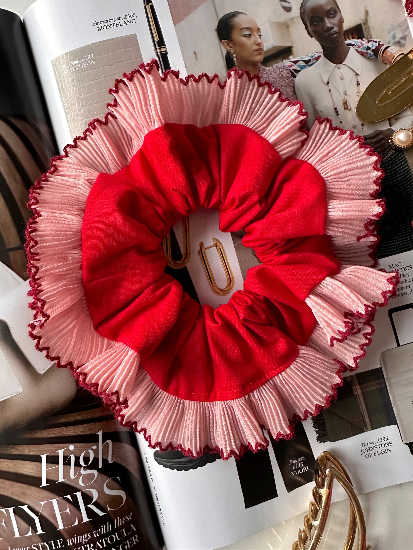 XL Red Scrunchie with Pink and Red Frill Trim