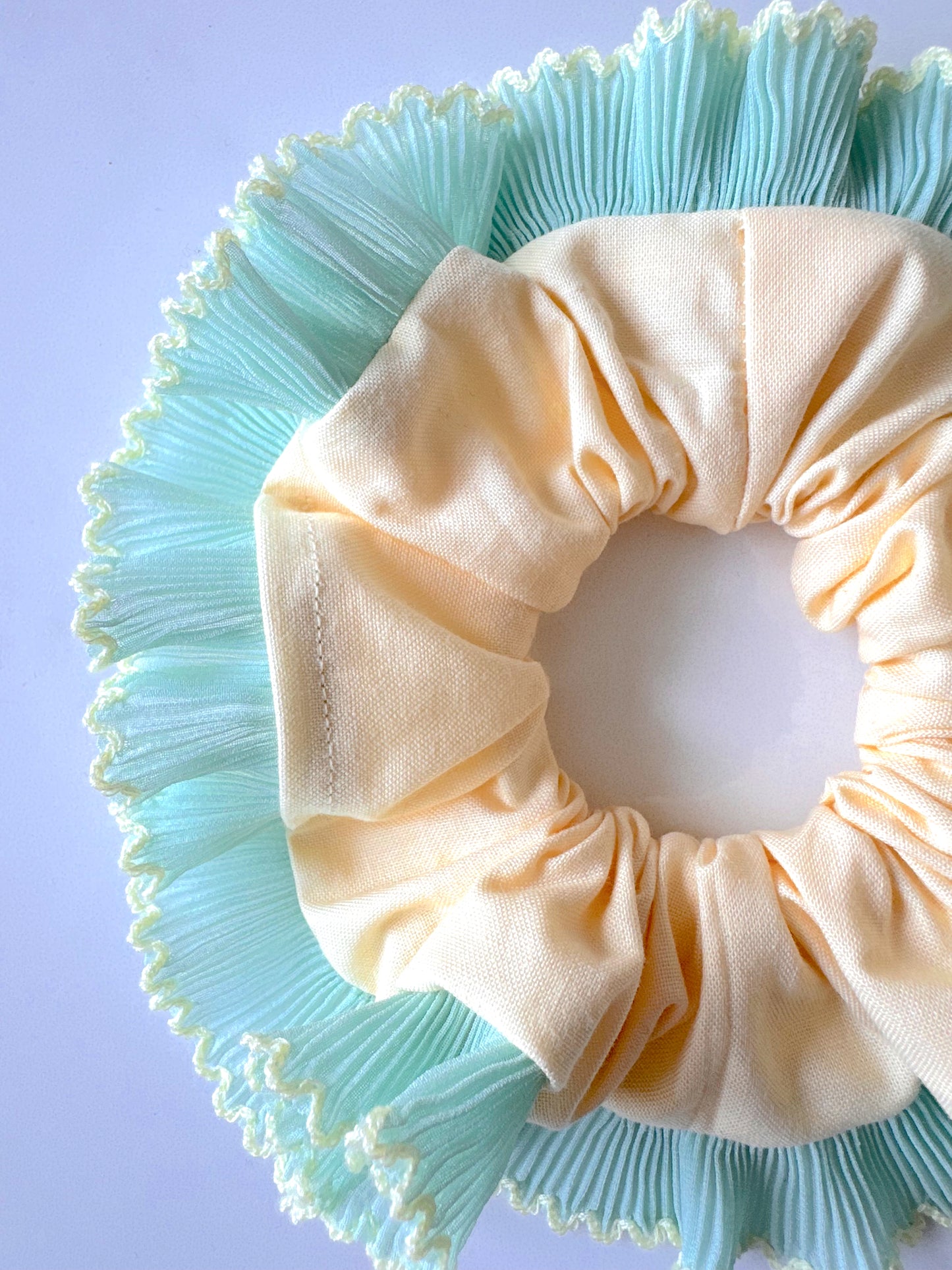 Oversized Butter Yellow Scrunchie with Mint Green Frill Trim