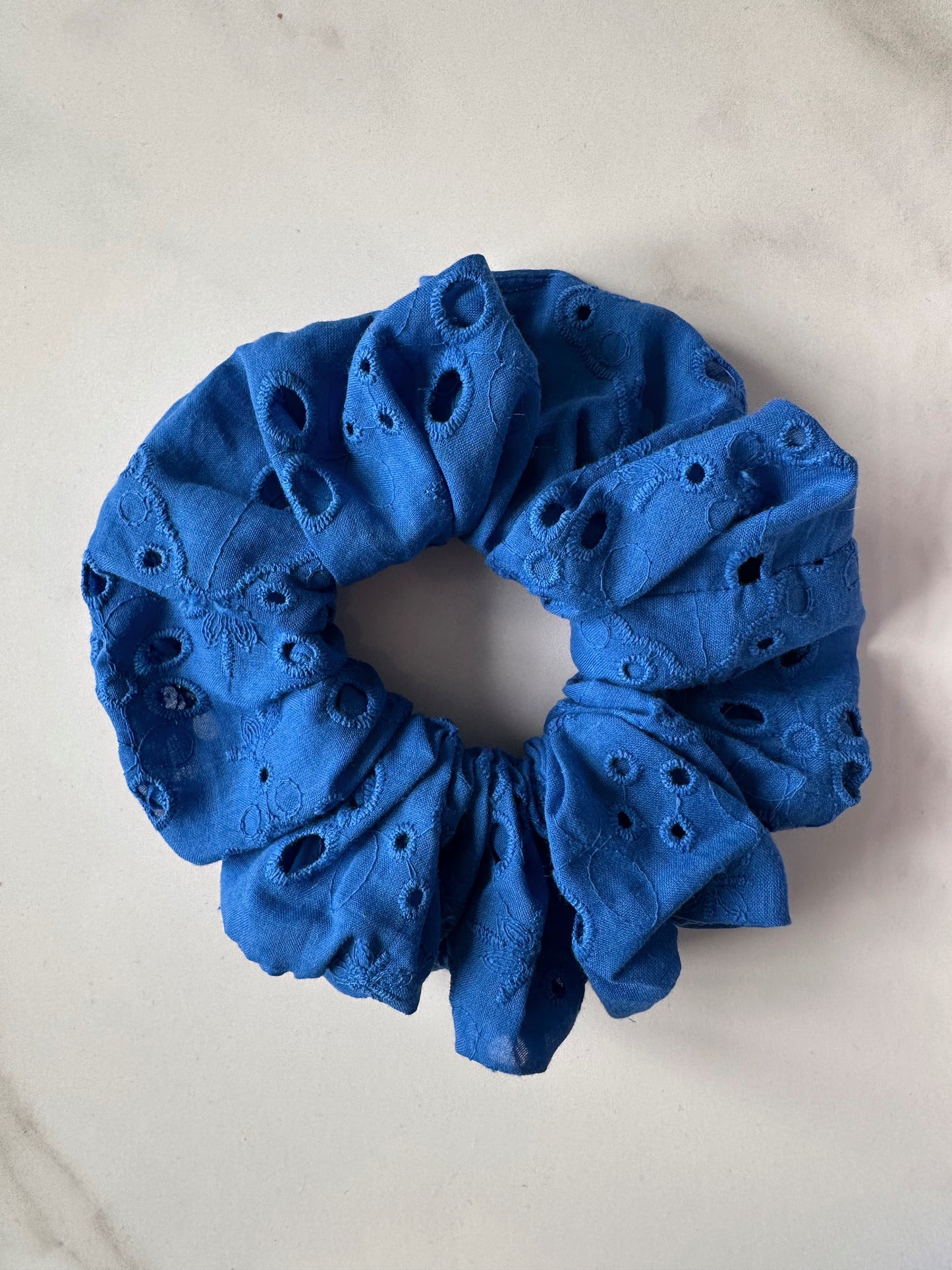 Cobalt Blue Broderie Anglaise Embroidered Scrunchie