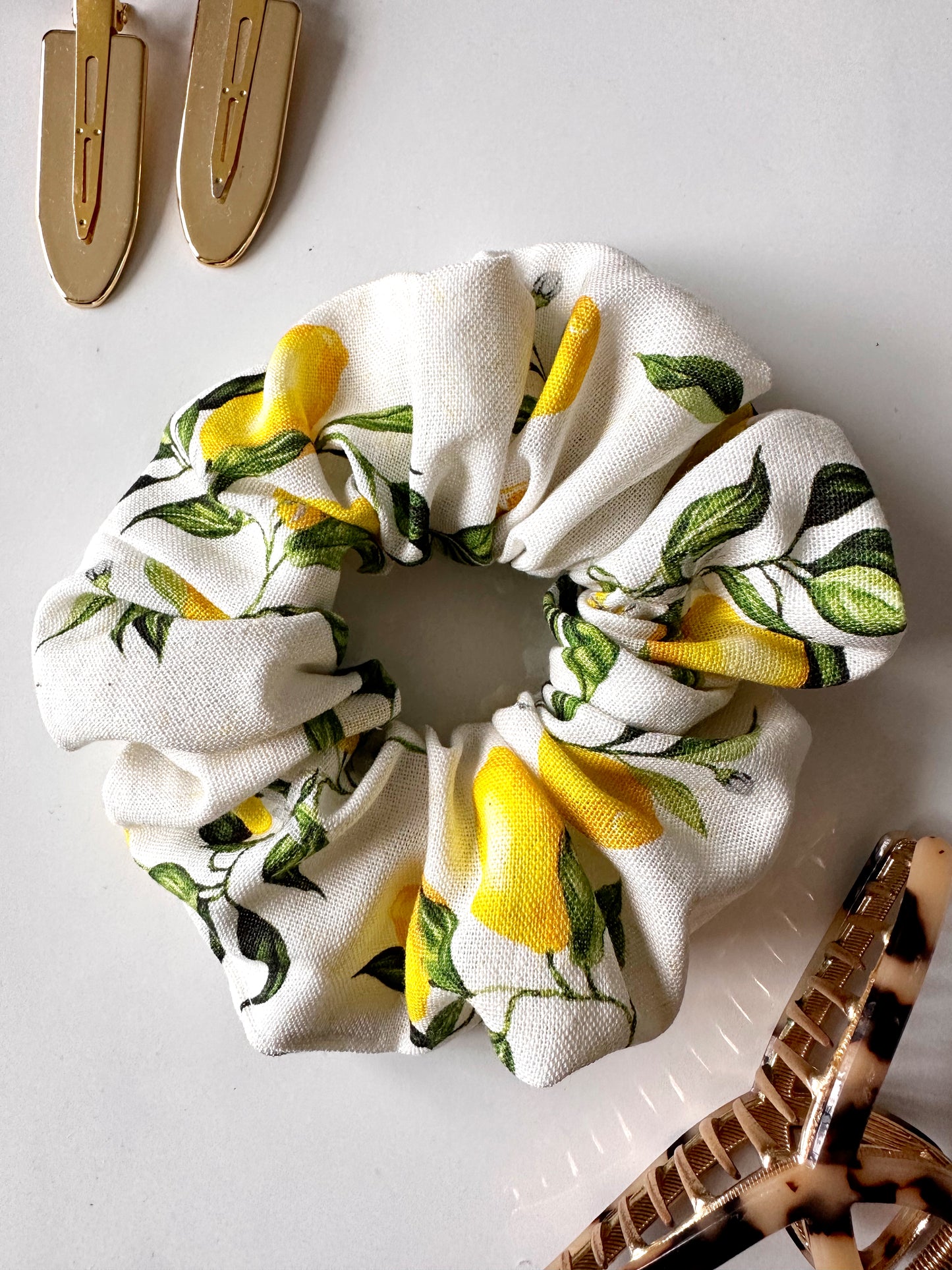 XL Lemon Print Scrunchie - Fruit Print, Lemon, Italian Summer