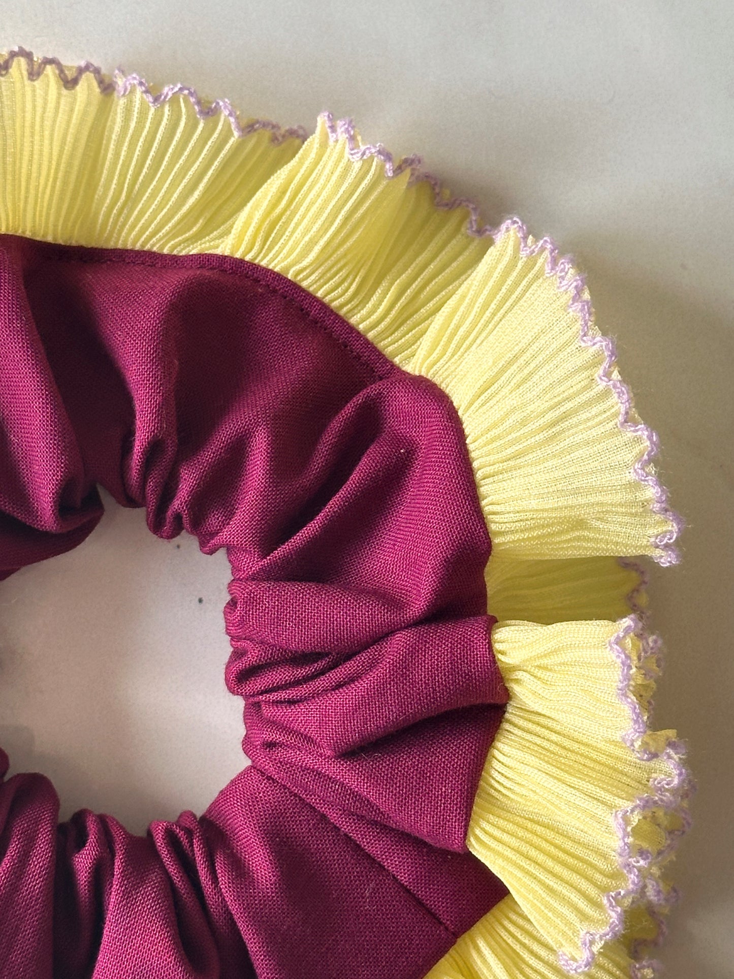 XL Purple Scrunchie with Yellow Frill Trim