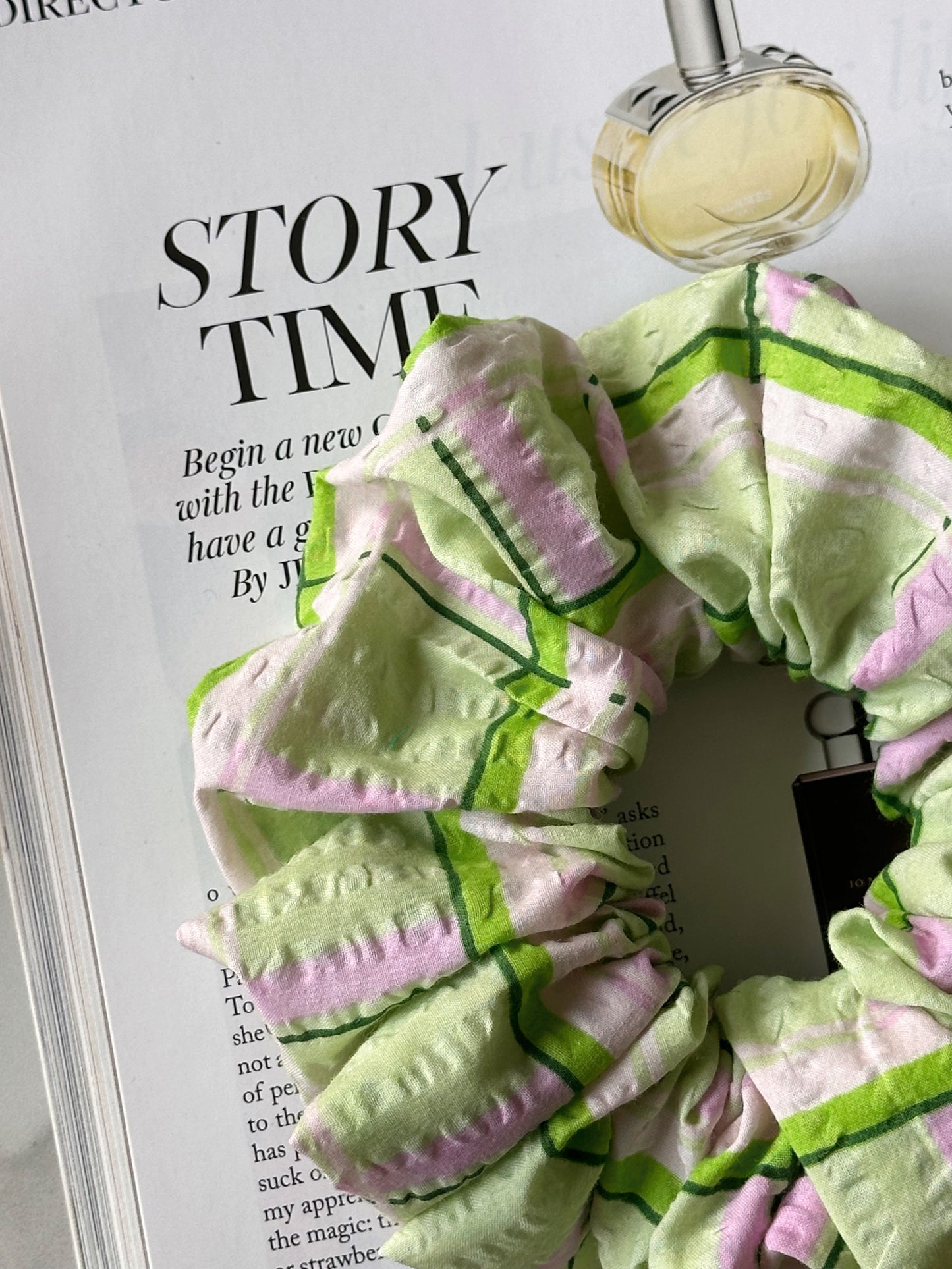 XL Light Green and Pink Check Scrunchie
