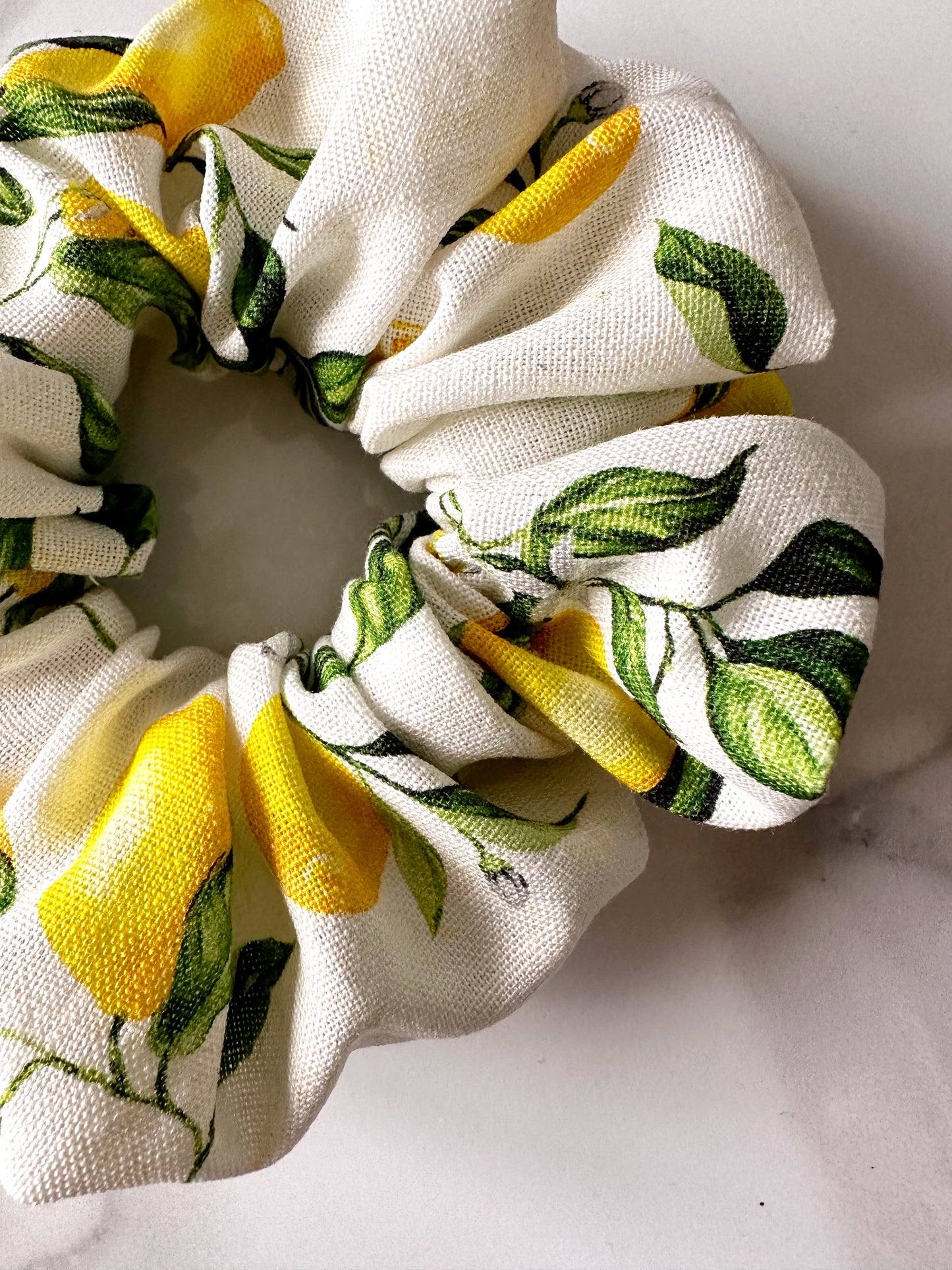 XL Lemon Print Scrunchie - Fruit Print, Lemon, Italian Summer