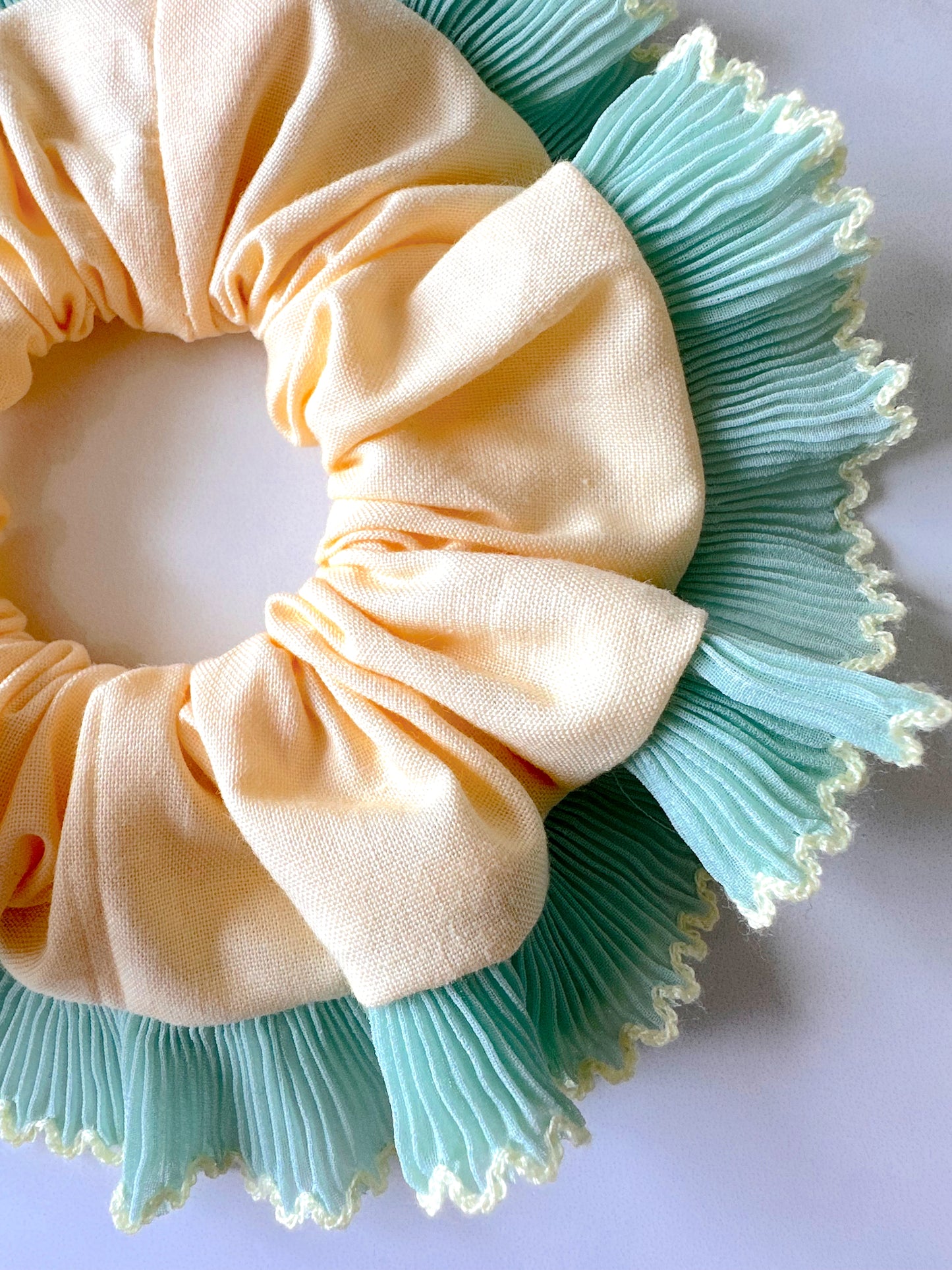 Oversized Butter Yellow Scrunchie with Mint Green Frill Trim