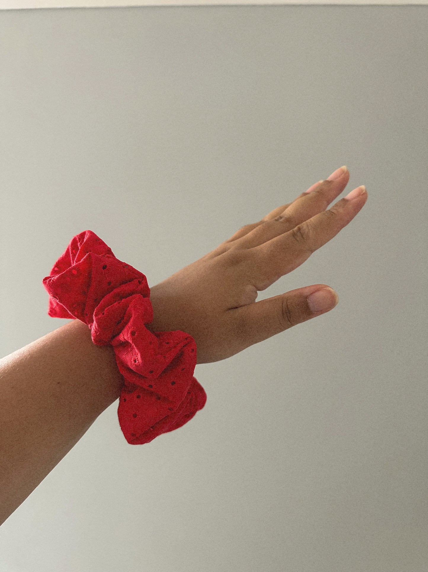 Handmade Red Embroidered Scrunchie