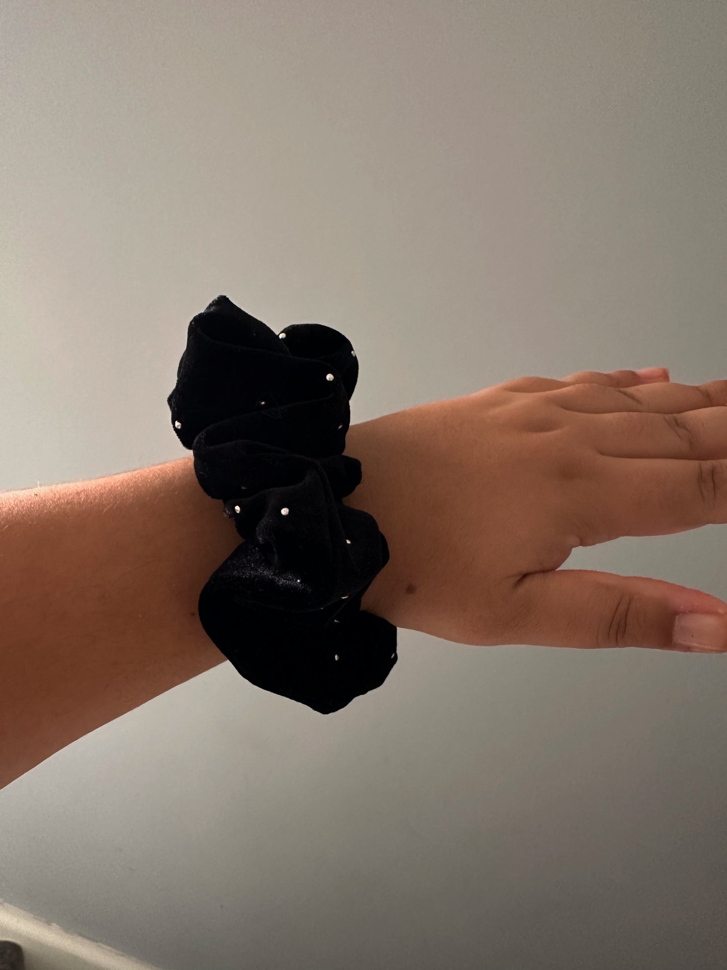 Oversized Black Velvet Scrunchie with Silver Detail