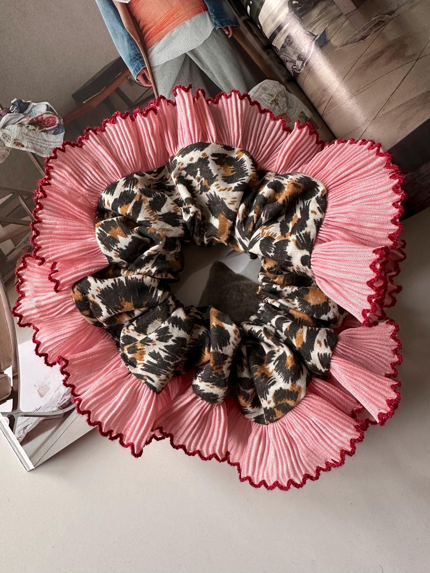 Oversized Leopard Print with Pink Frill Trim