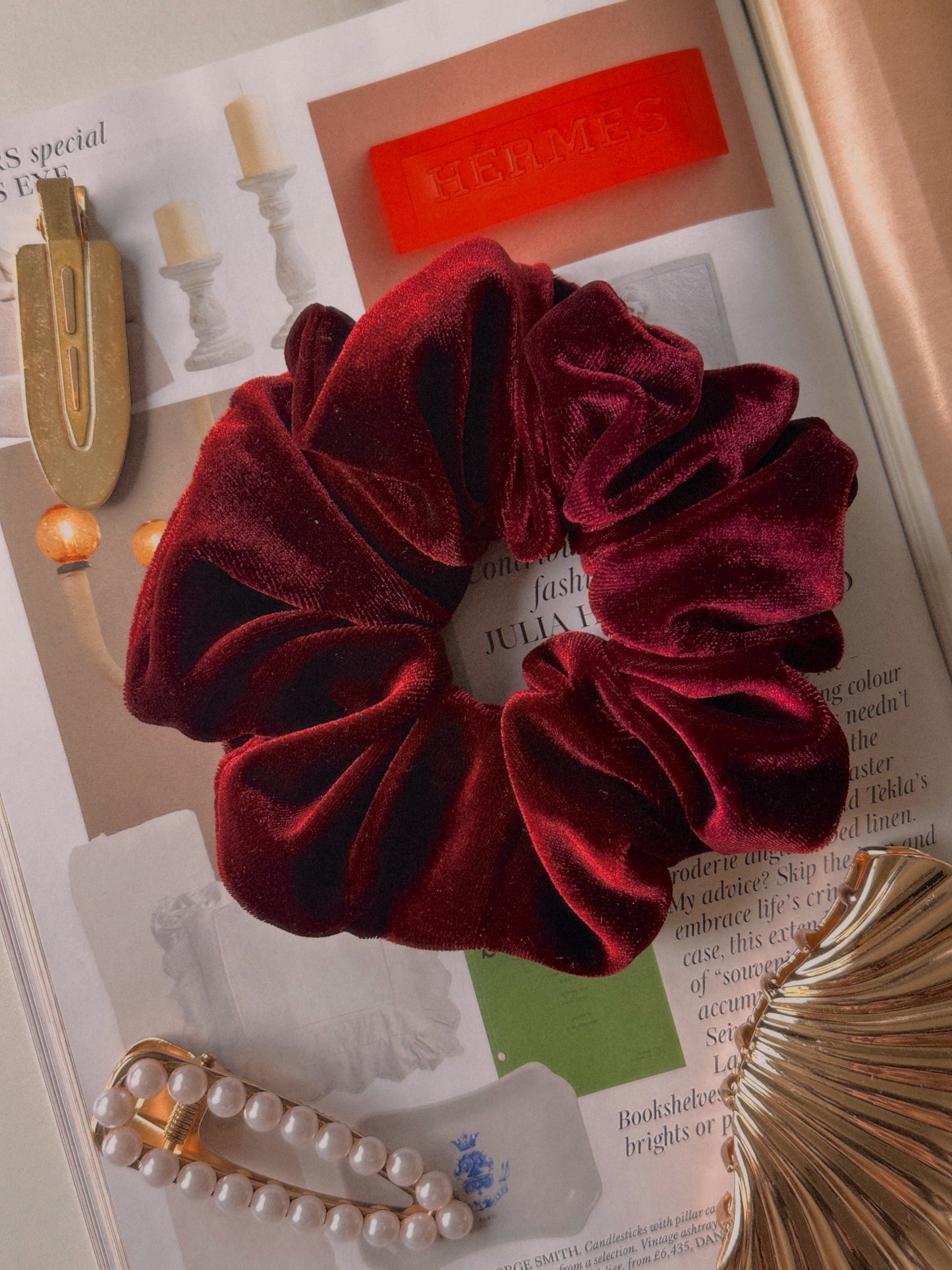 Oversized Burgundy Velvet Scrunchie