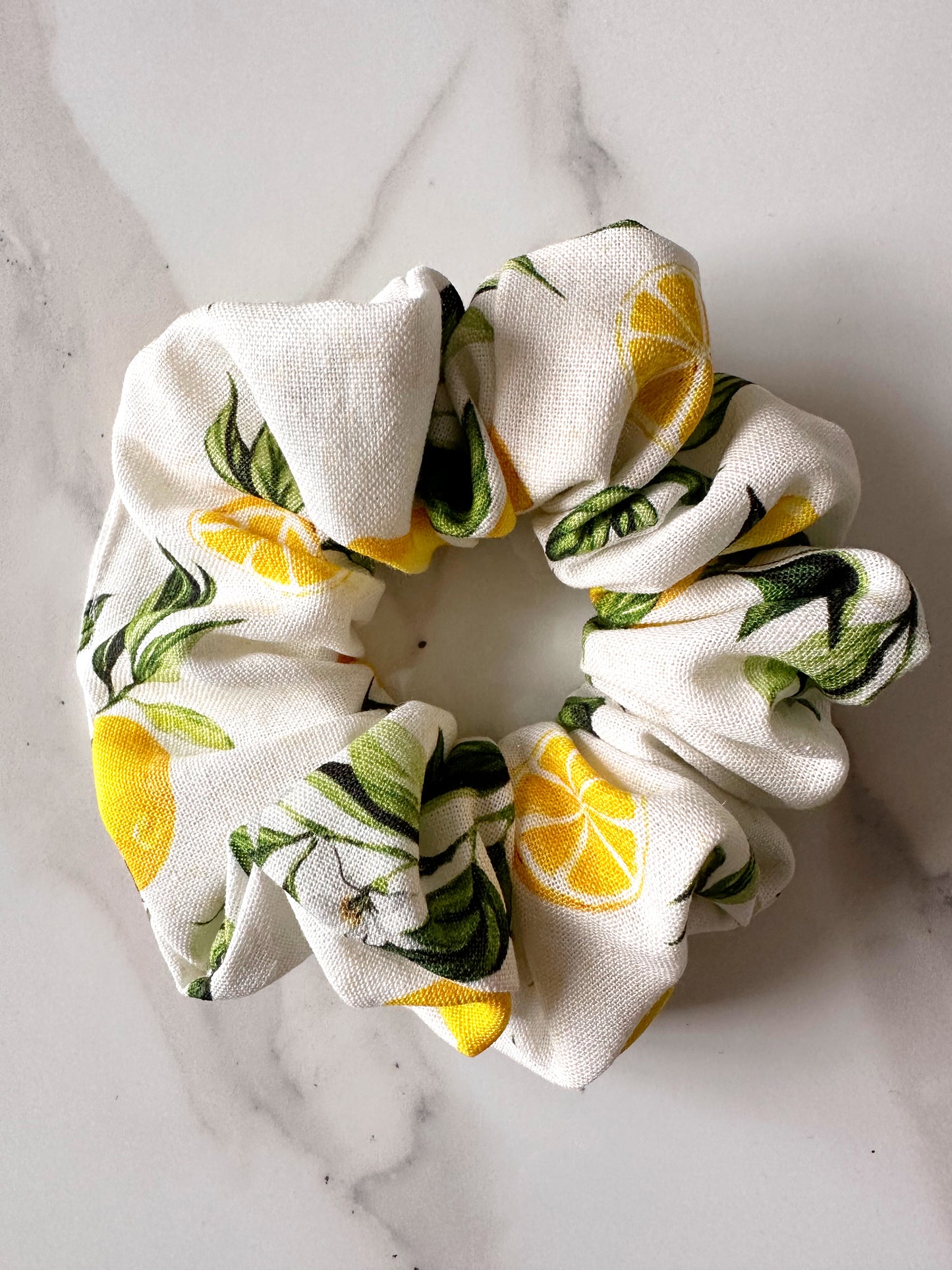 XL Lemon Print Scrunchie - Fruit Print, Lemon, Italian Summer