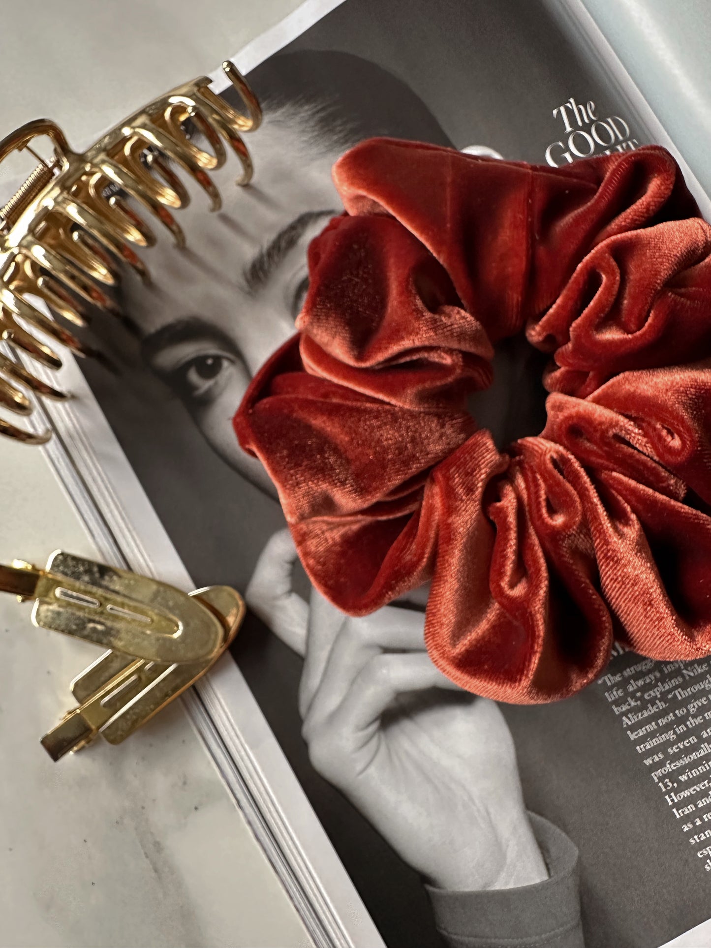 Oversized Rust Orange Velvet Scrunchie