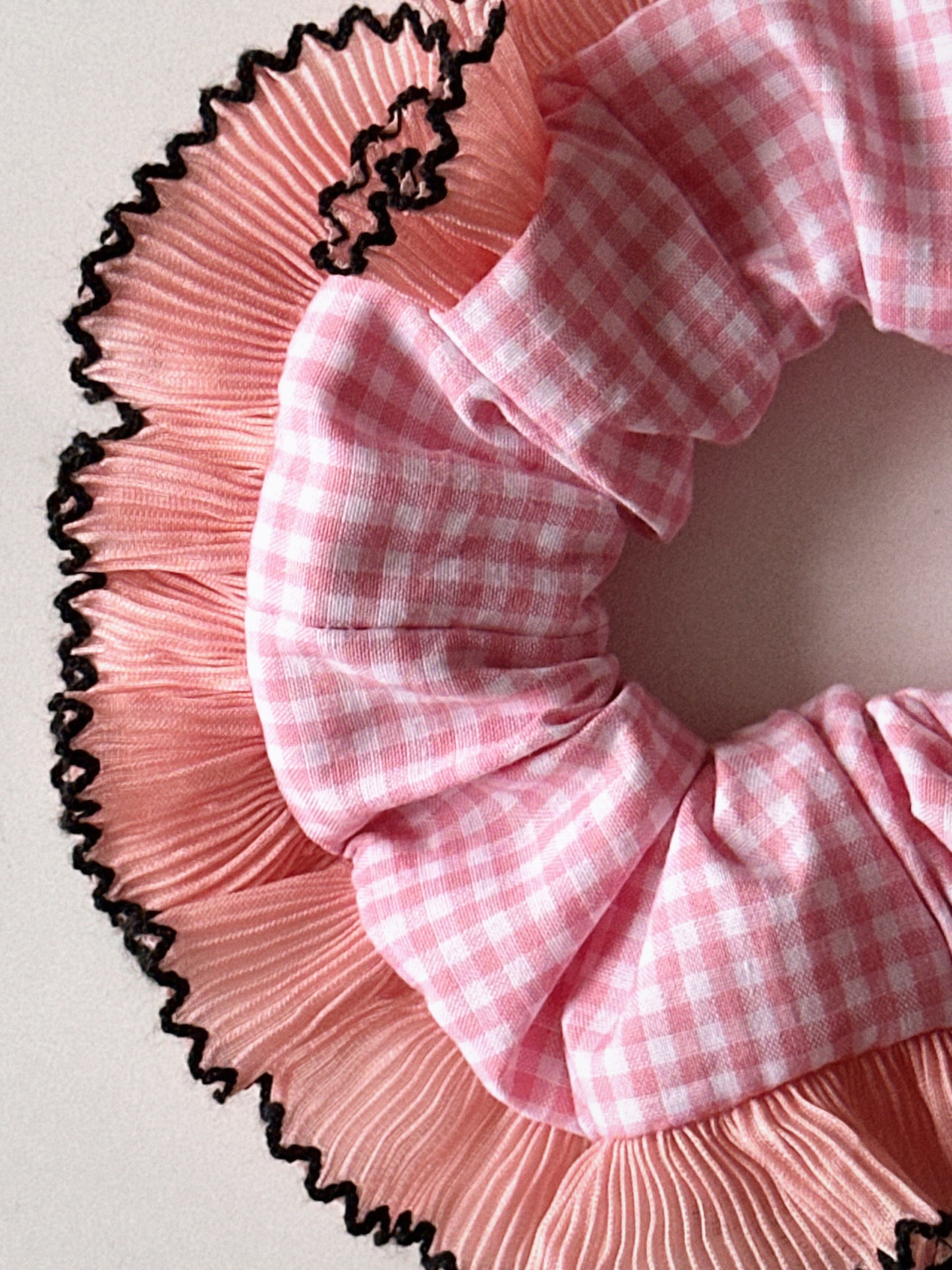 XL Pink Gingham Scrunchie with Pink Frill Trim
