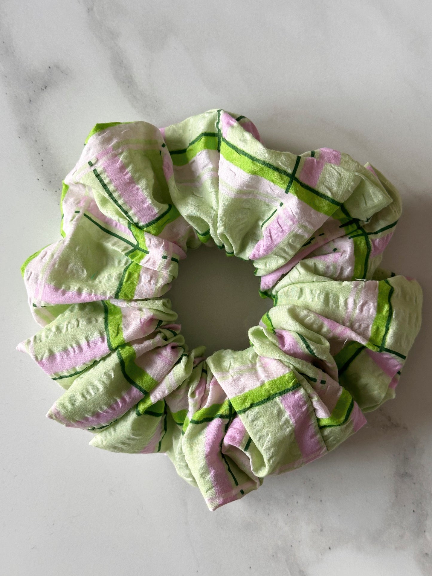 XL Light Green and Pink Check Scrunchie