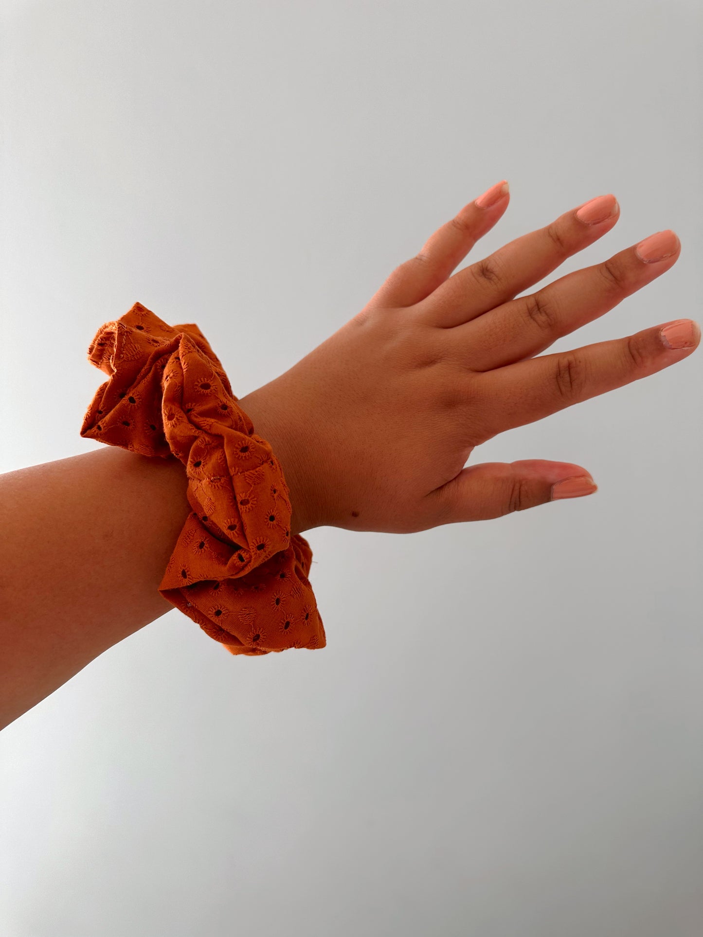 Handmade Rust Brown Embroidered Scrunchie