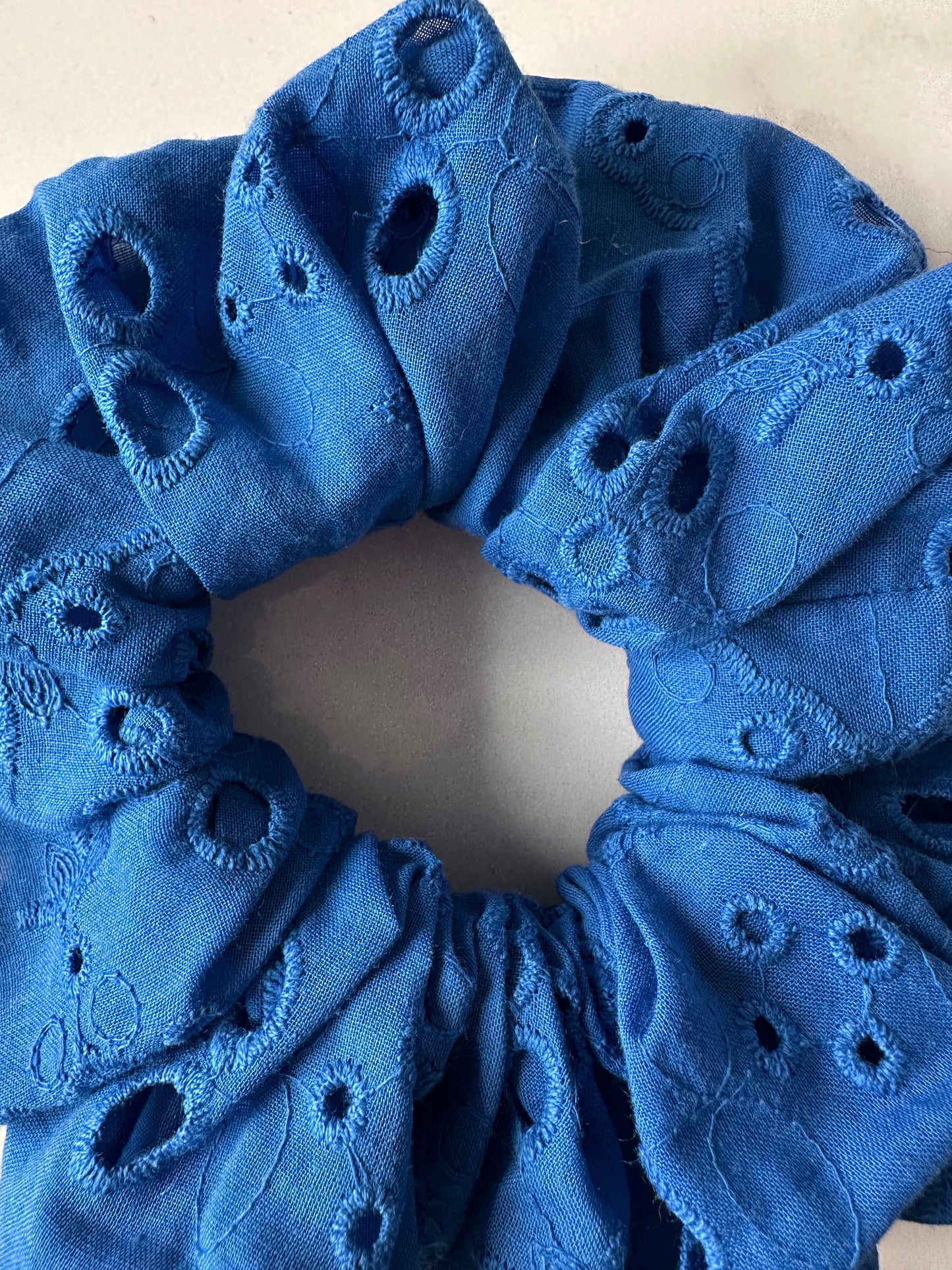 Cobalt Blue Broderie Anglaise Embroidered Scrunchie