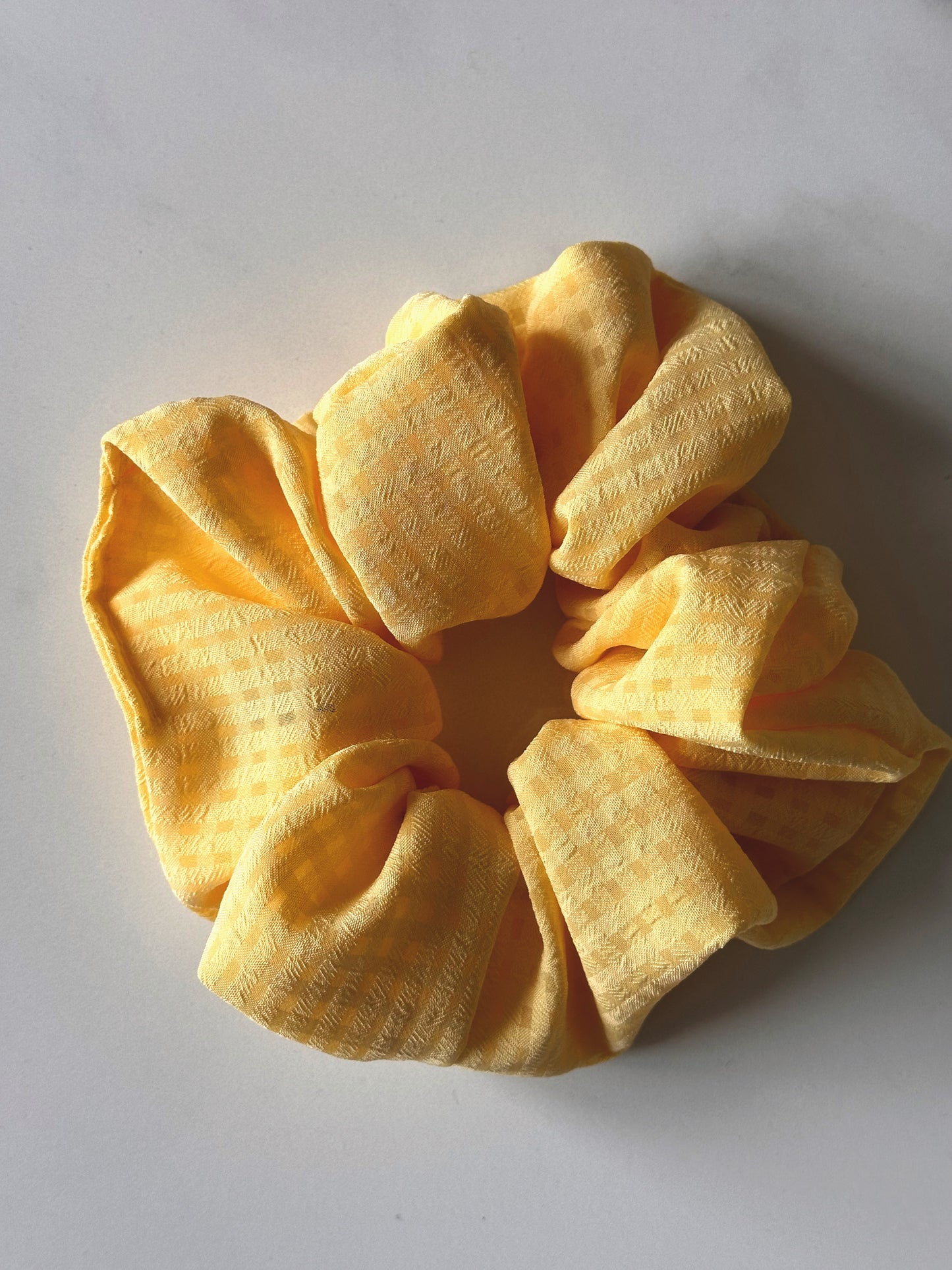 Handmade Butter Yellow Gingham Chiffon Scrunchie
