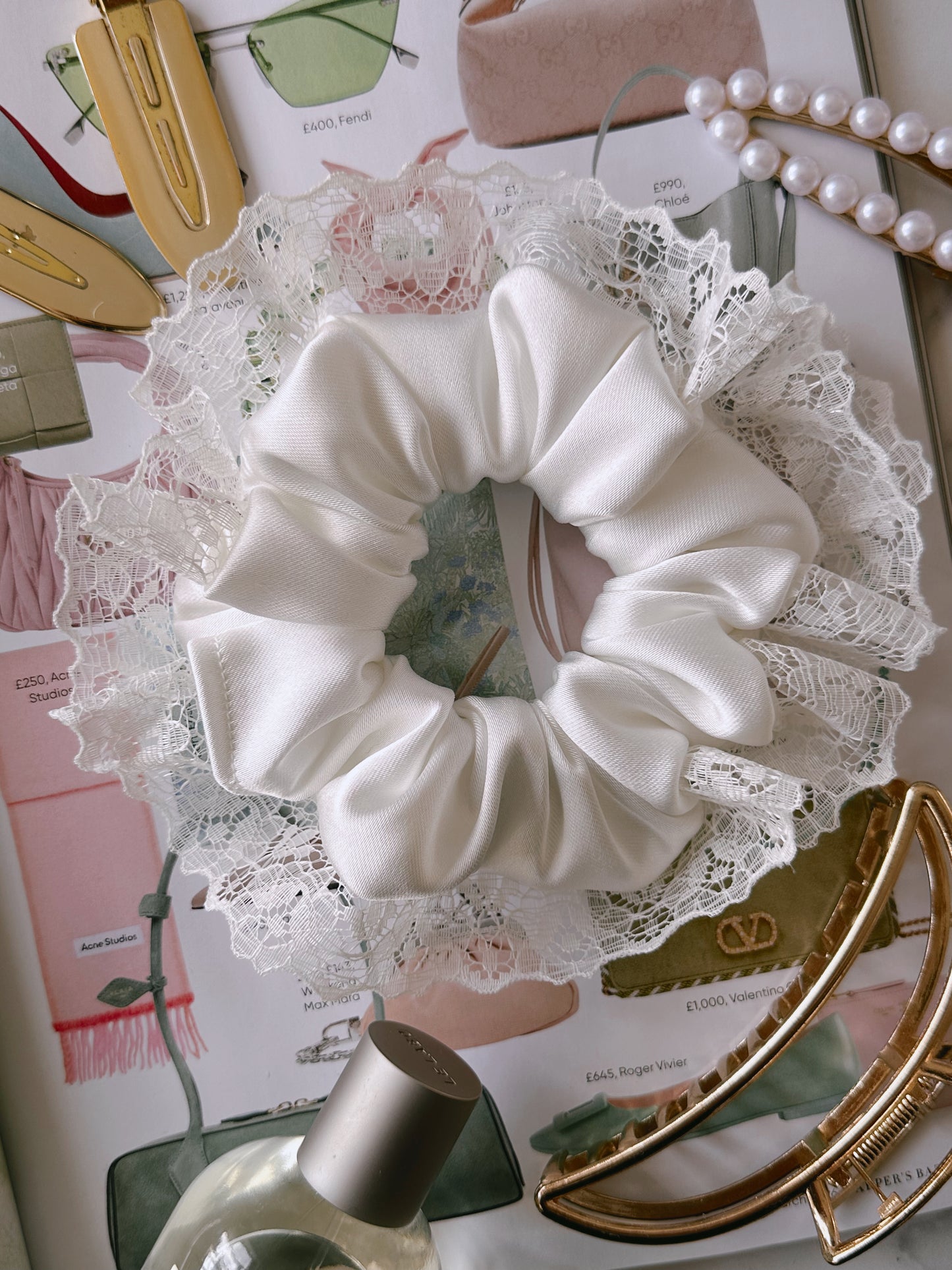 Ivory Satin and Lace Bridal Scrunchie