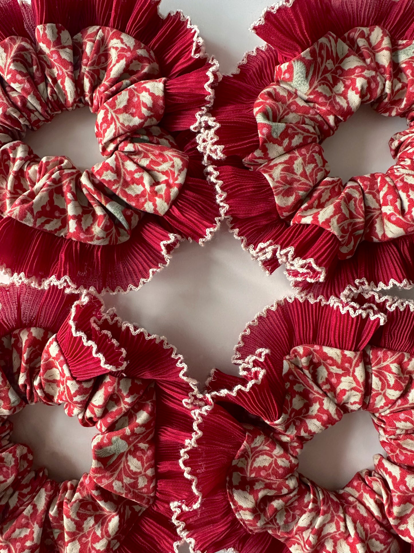 Red Christmas Print Scrunchie with Red and White Frill Trim