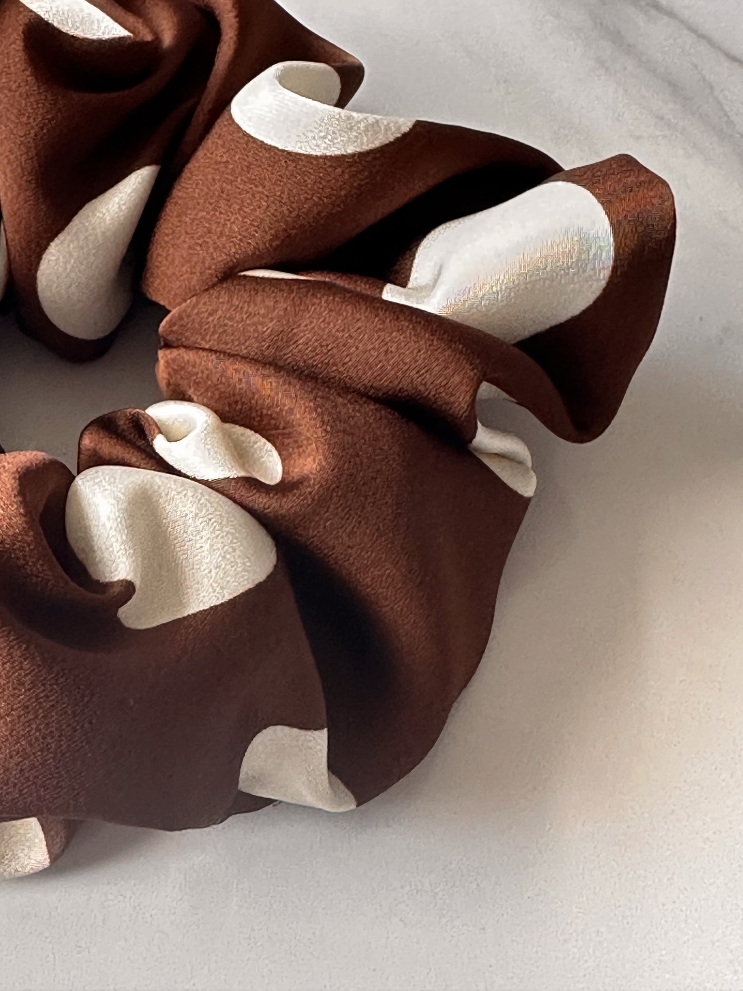 Chocolate Brown Polka Dot Silk Scrunchie