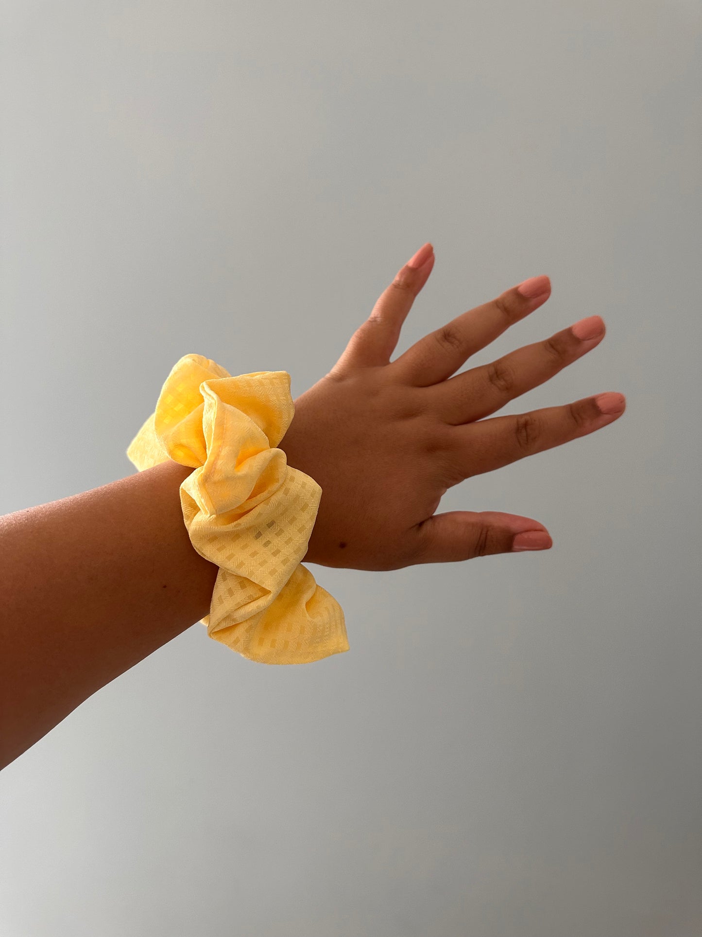 Handmade Butter Yellow Gingham Chiffon Scrunchie