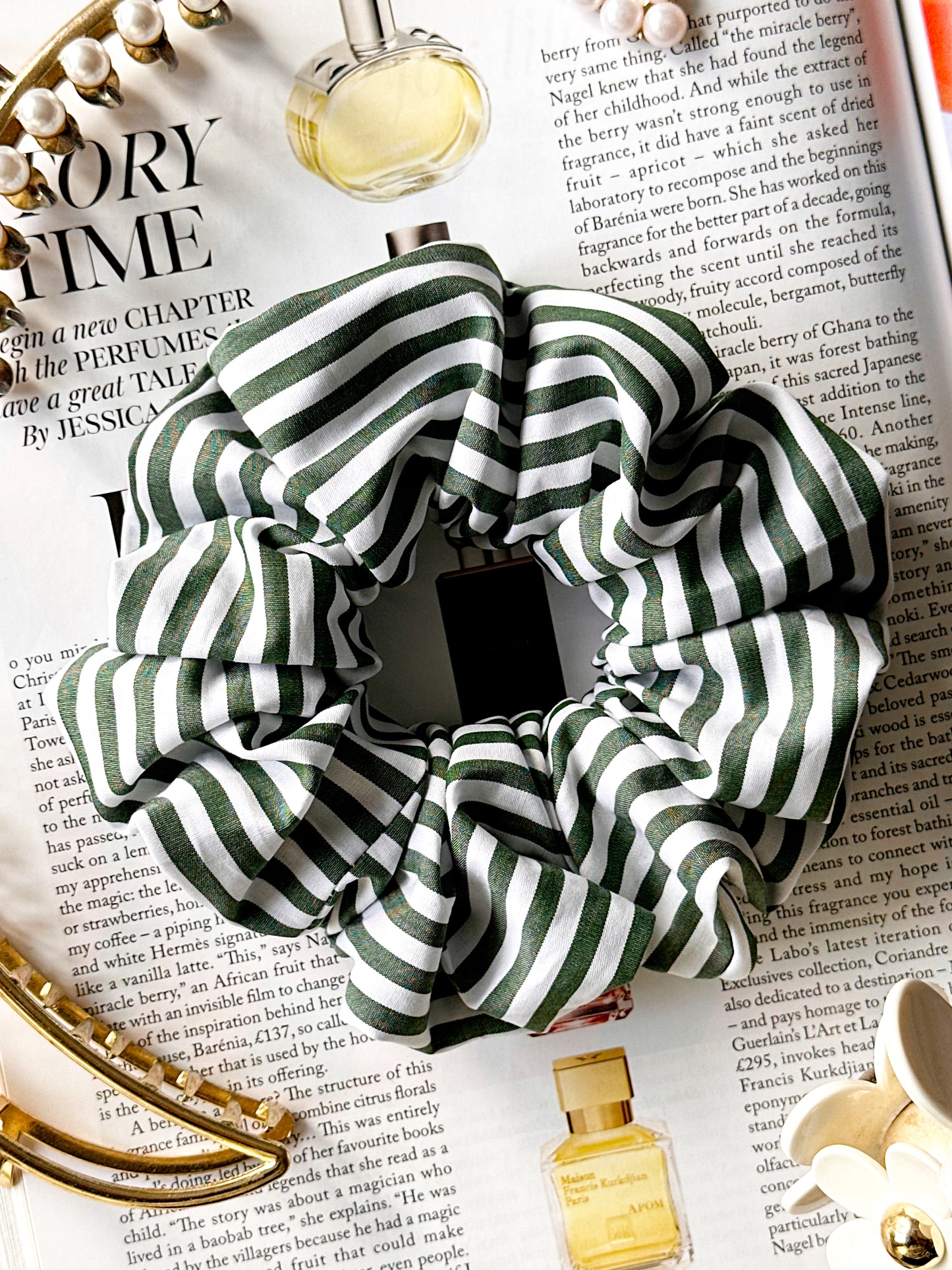 XL Dark Green Striped Scrunchie