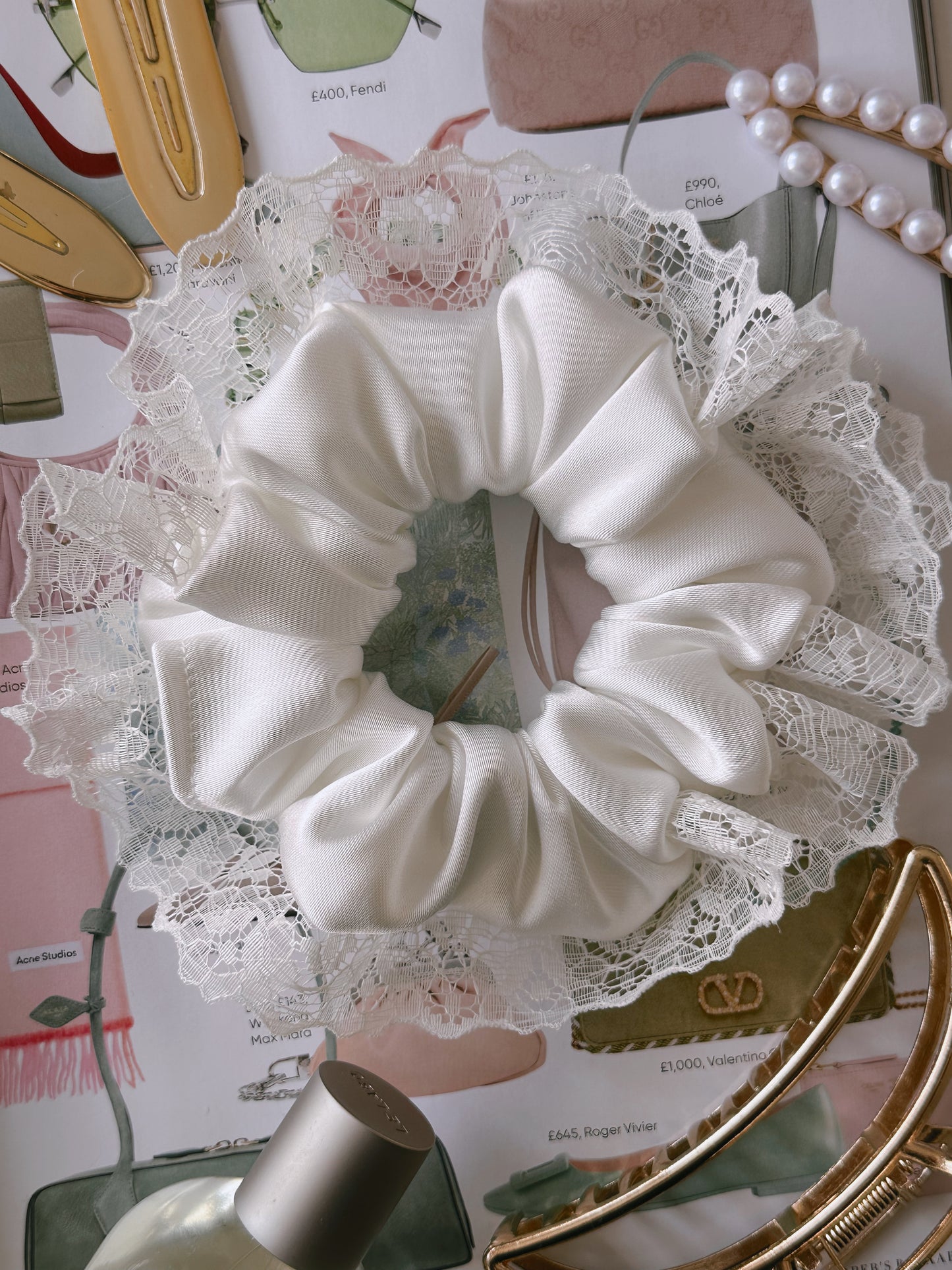 Ivory Satin and Lace Bridal Scrunchie