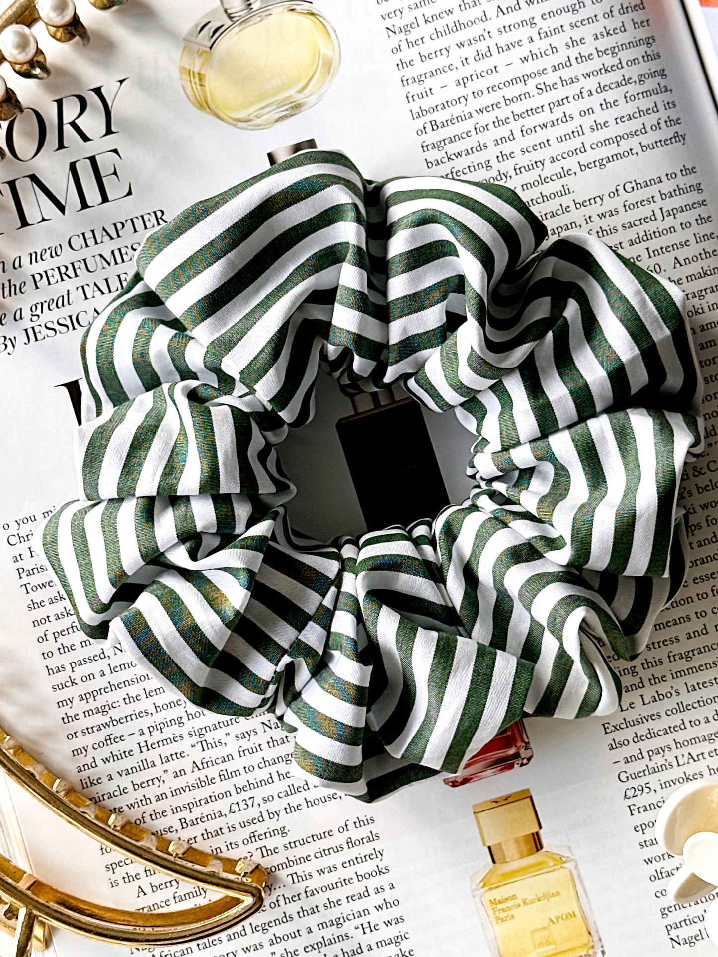 XL Dark Green Striped Scrunchie