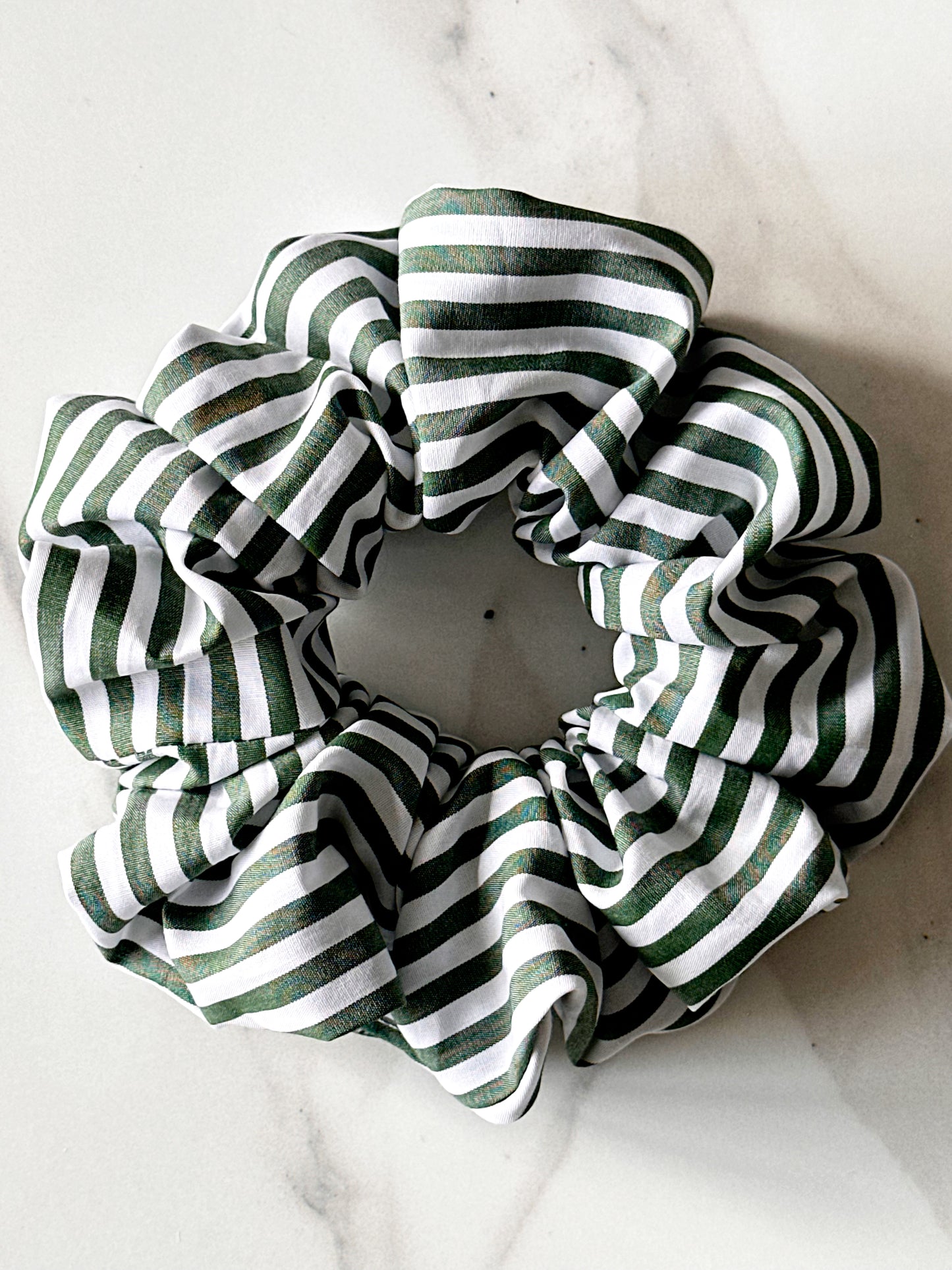 XL Dark Green Striped Scrunchie