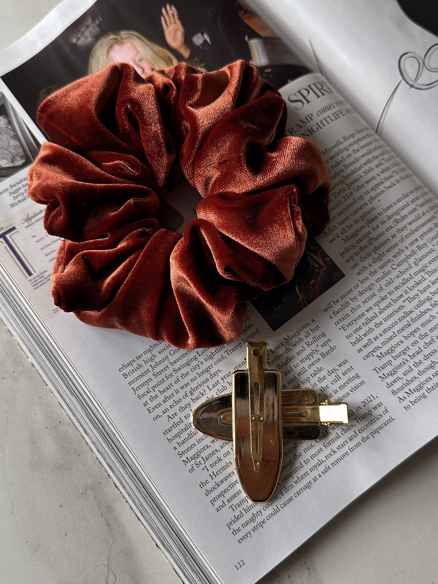 Oversized Rust Orange Velvet Scrunchie