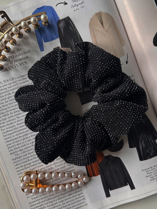 Oversized Black and Silver Scrunchie