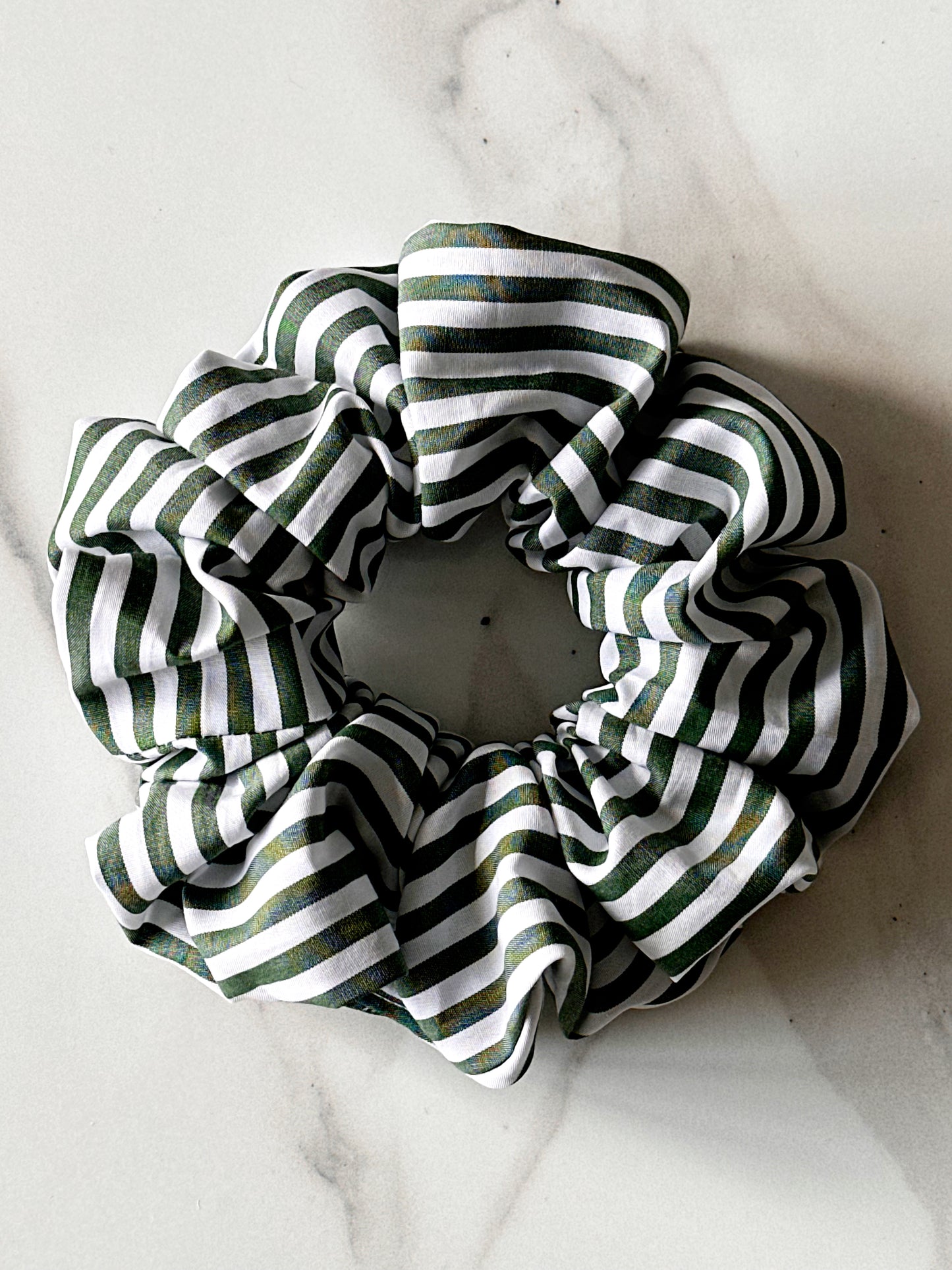 XL Dark Green Striped Scrunchie