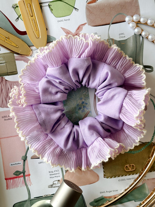 Smaller Purple Scrunchie with Purple and White Frill Trim