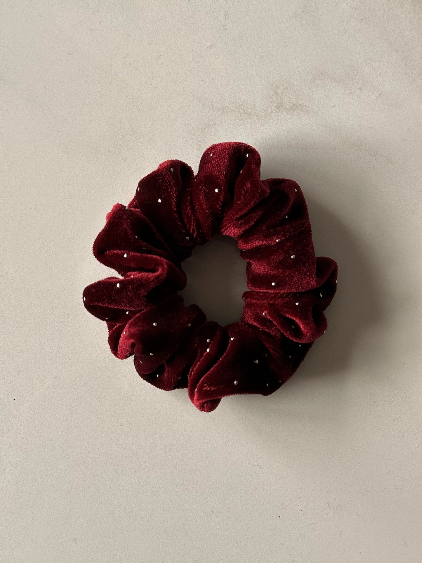 Burgundy and Silver Detail Velvet Scrunchie
