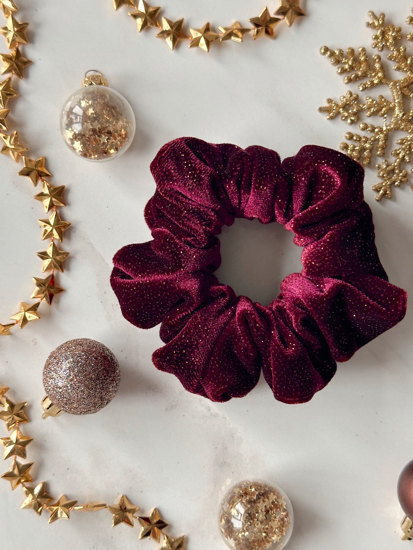 Glittery Velvet Burgundy Scrunchie
