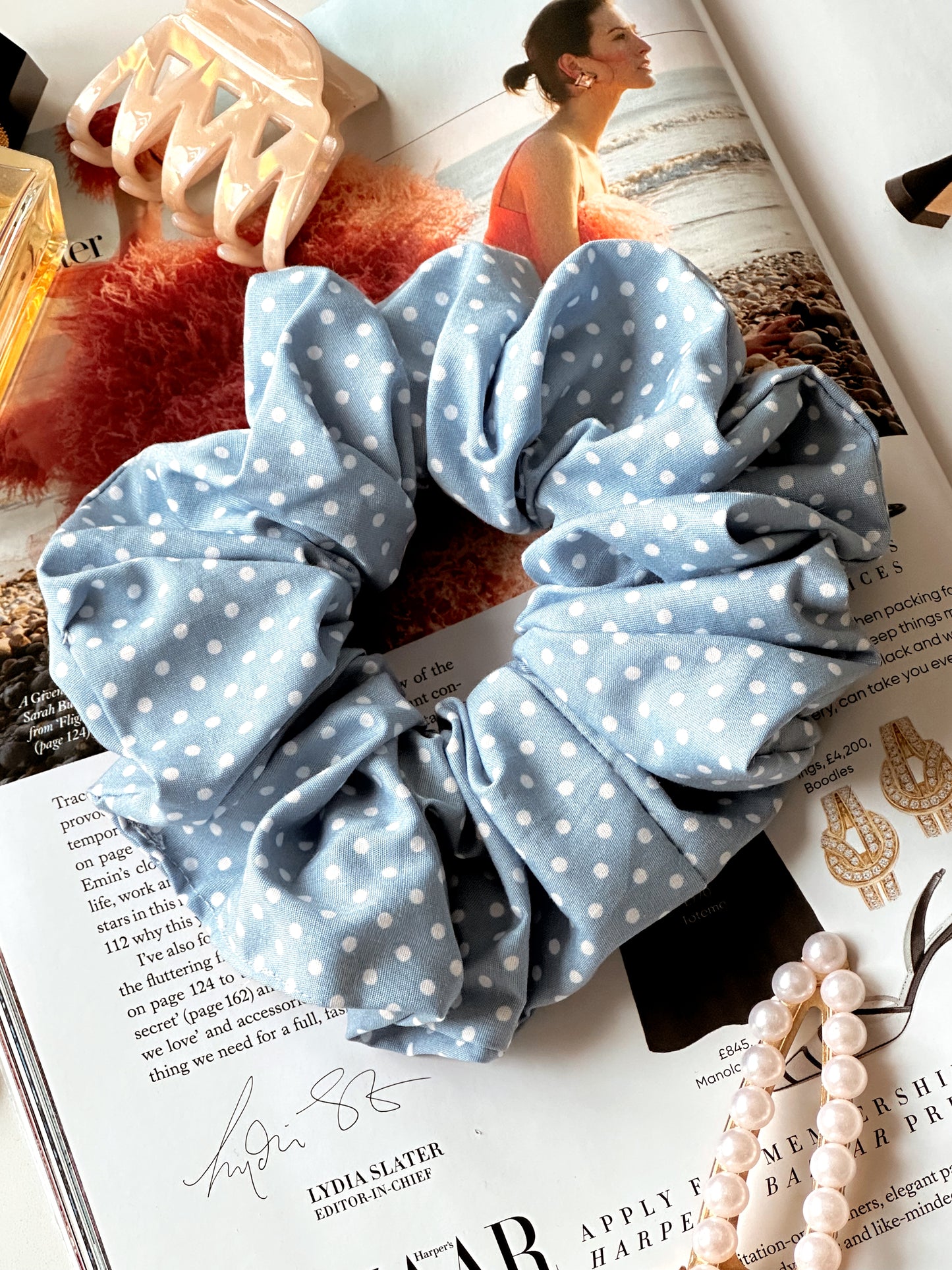 Baby Blue Polkadot & Brown Polkadot Scrunchie Duo