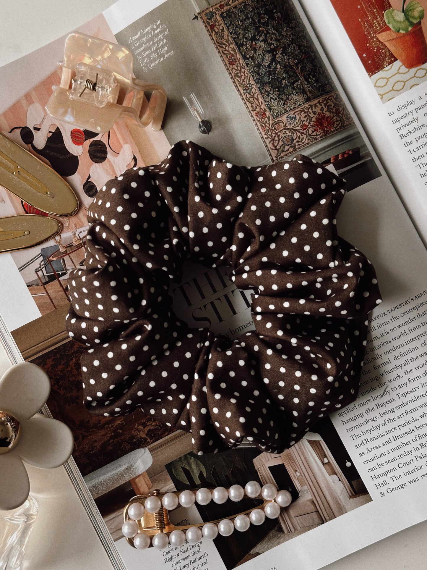 Dark Brown Polkadot Scrunchie