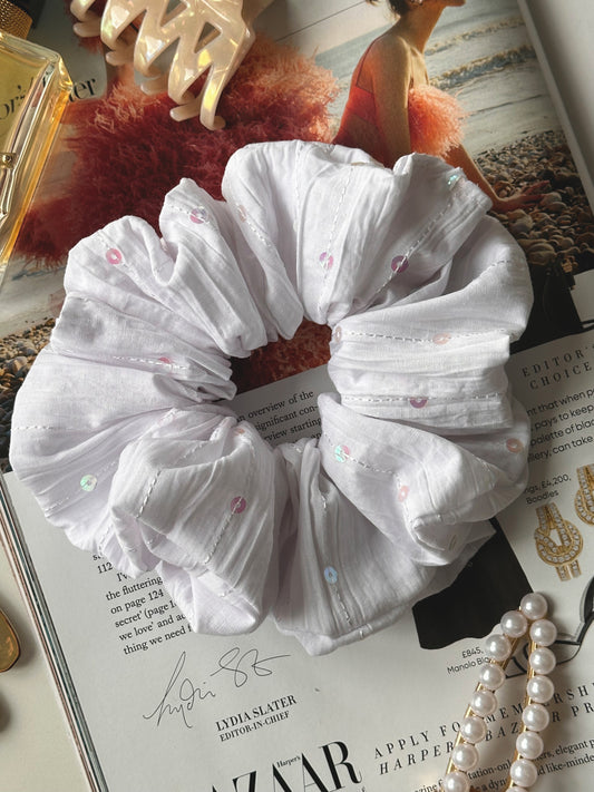 White Sequin Scrunchie