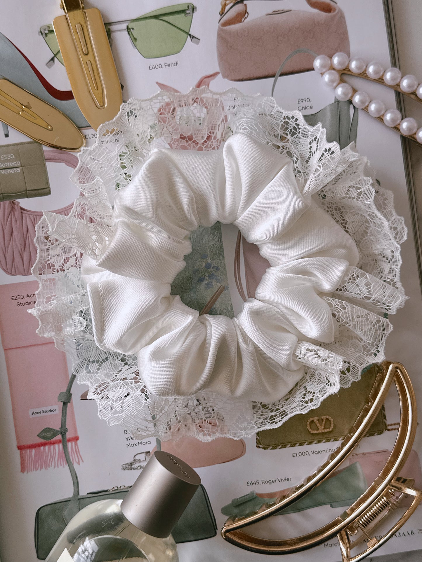 Ivory Satin and Lace Bridal Scrunchie